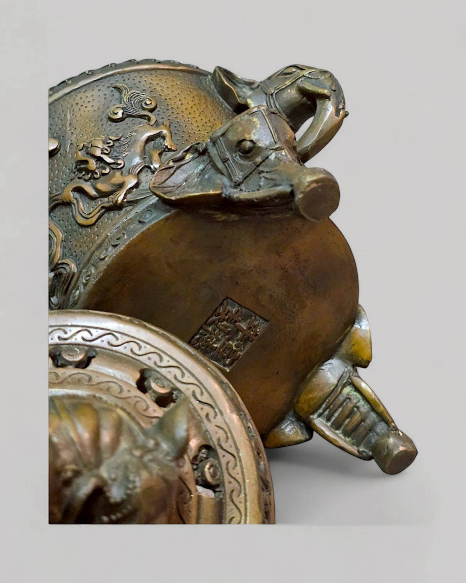 Bronze Incense Burner with Elephant Finial & Tripod Elephant-Head Legs