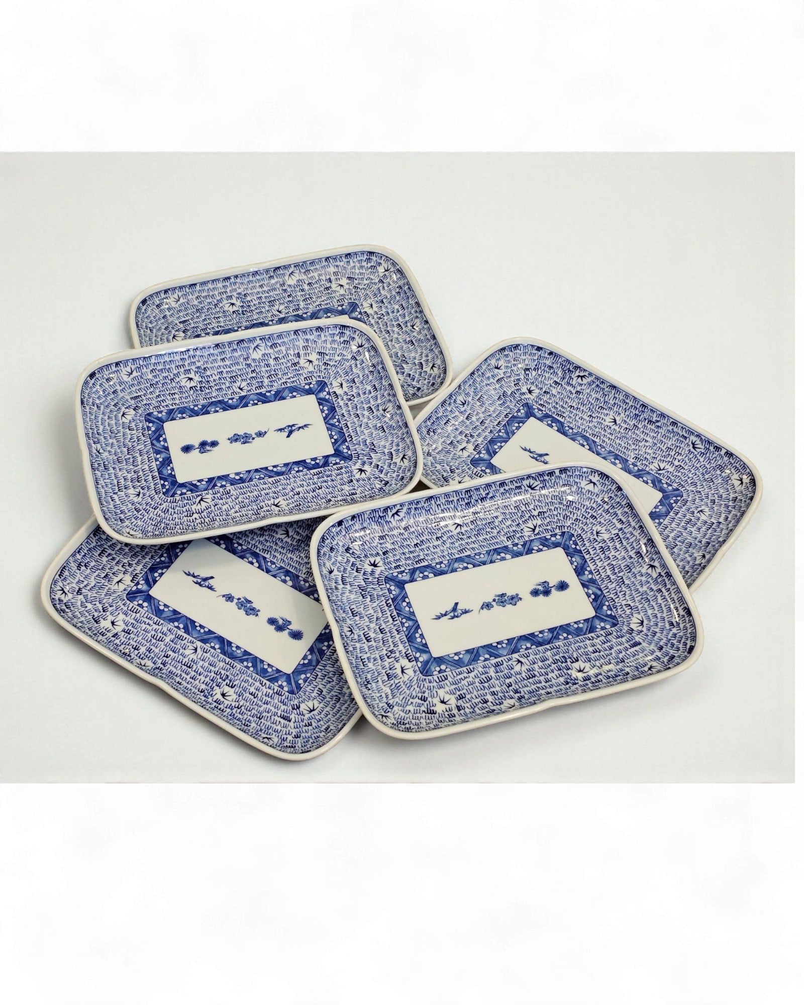 "Arita" Japanese Ceramic Blue & White Rectangular Trays