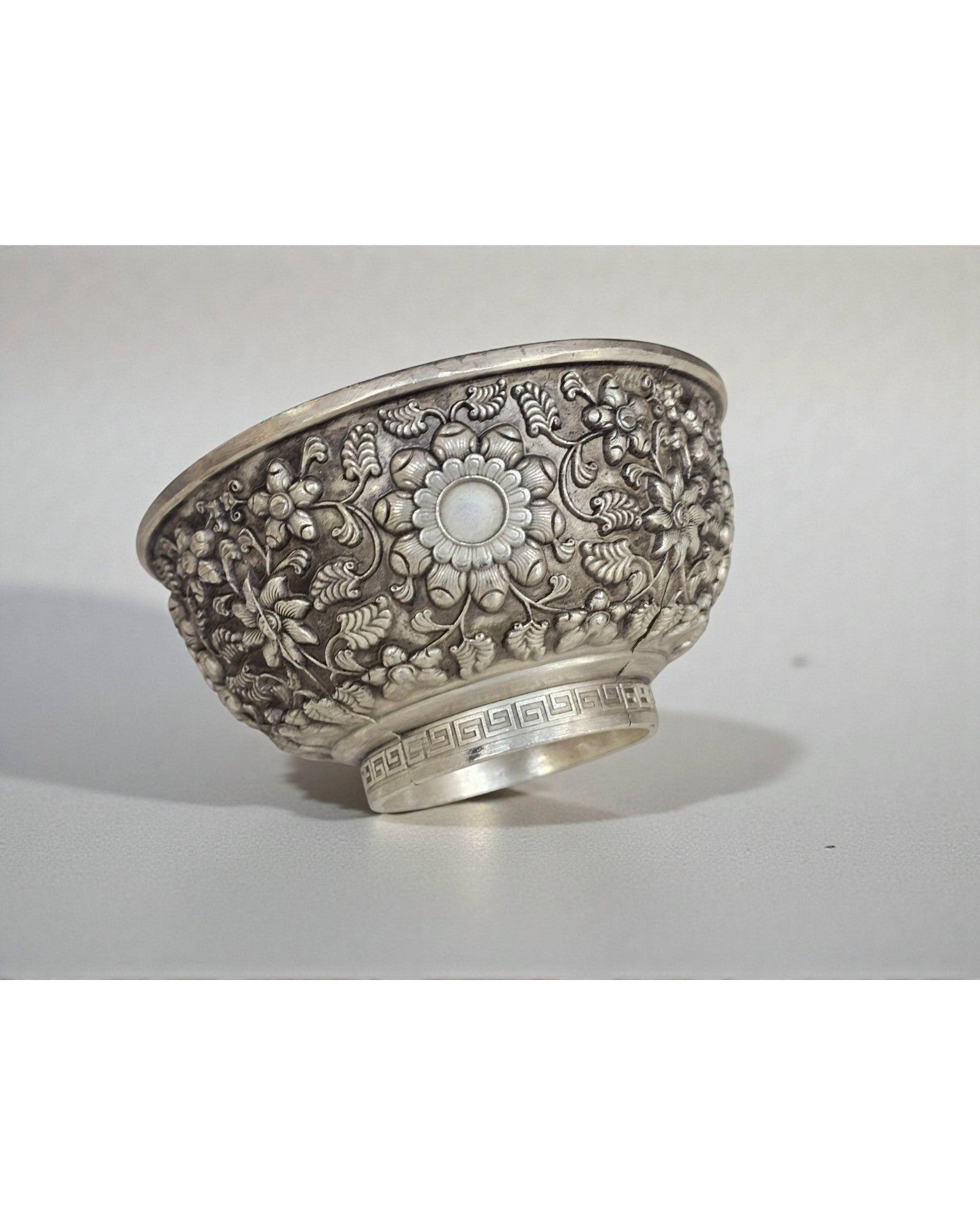 Silver-Plated Bowl with Chrysanthemum Motif
