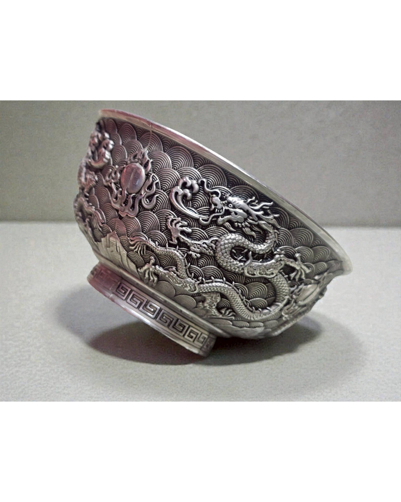 Silver-Plated Bowl with Imperial Dragon Motif