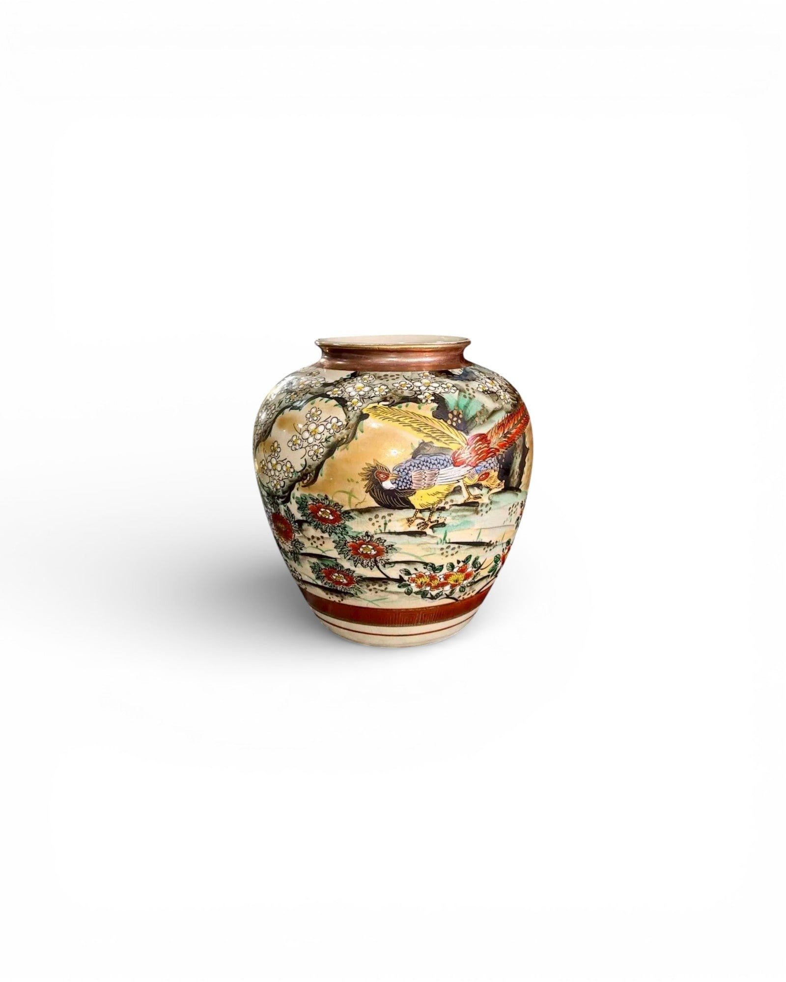 Japanese Kutani Hand-Painted Bird & Floral Vase