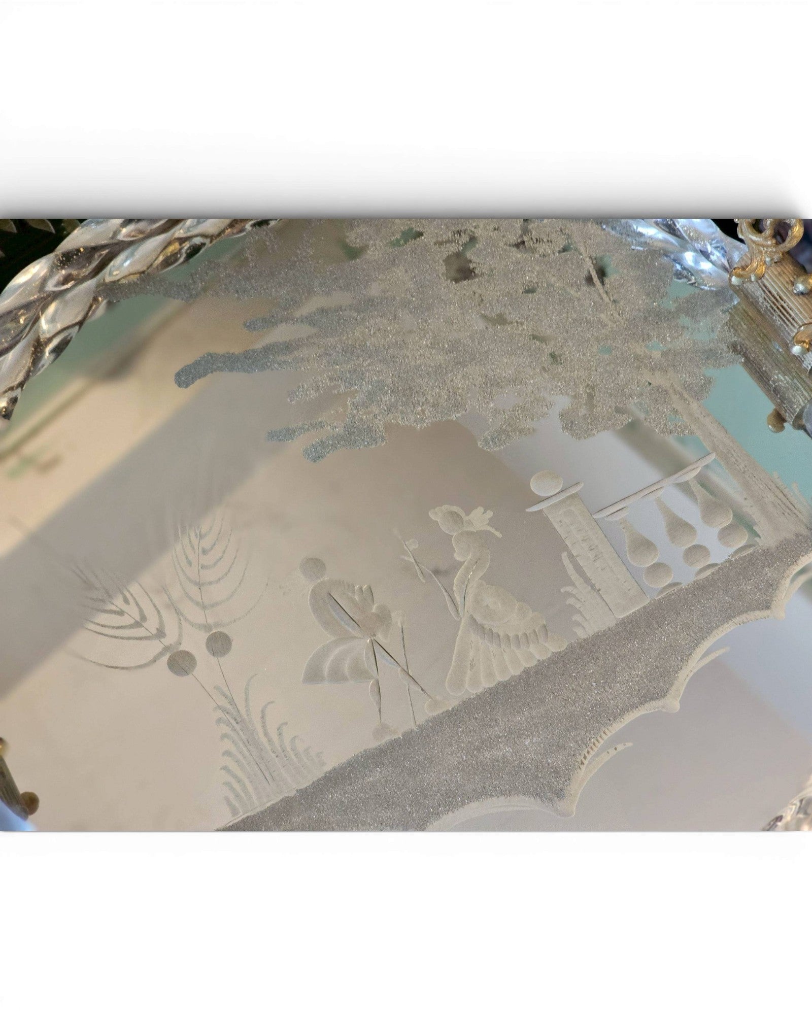 Murano Glass Etched Crystal Tray with Gilt Bronze Handles - Surround Living - 3
