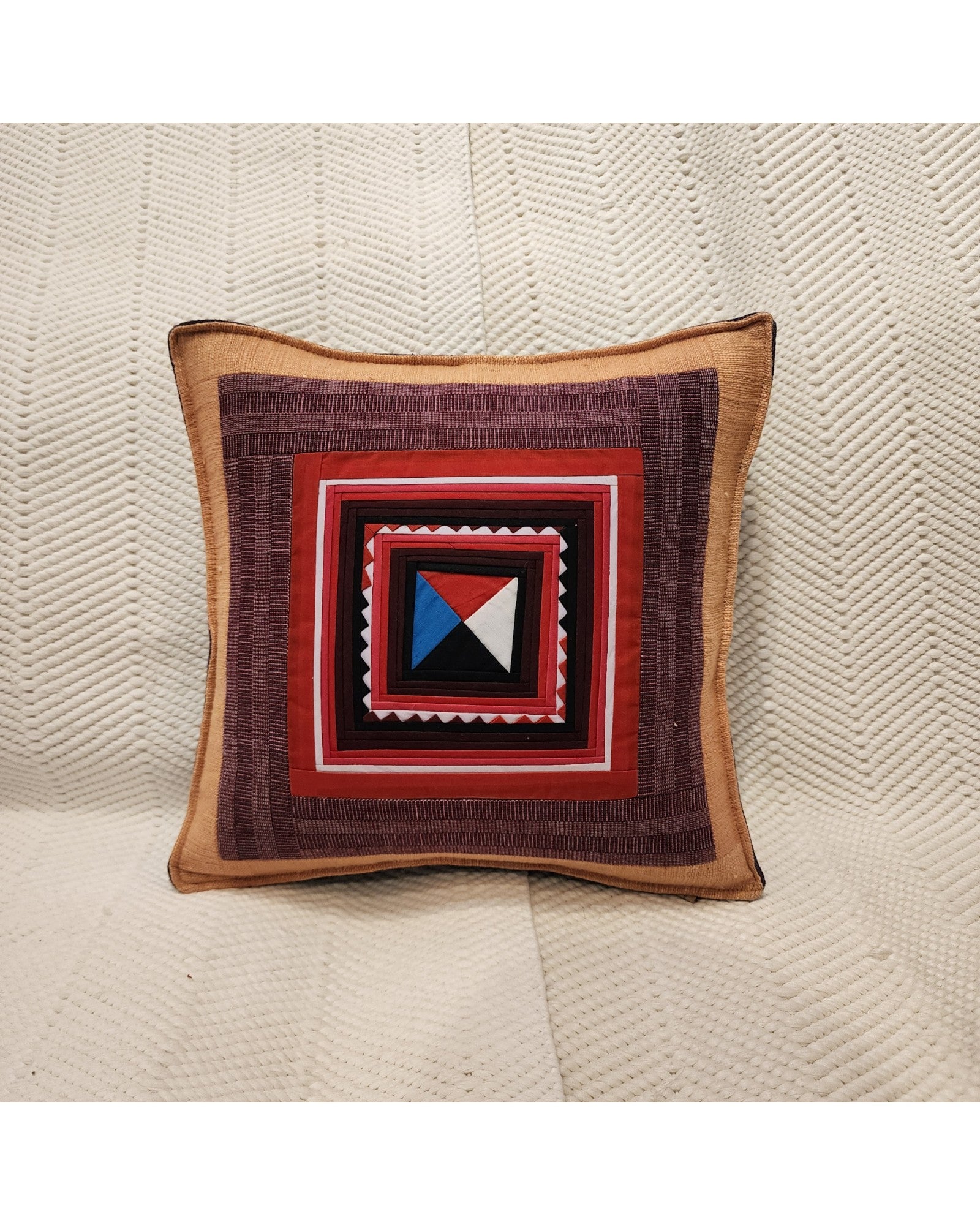 Handwoven Square Cotton Cushion with Lisu Motif Centre - Orange & Brown