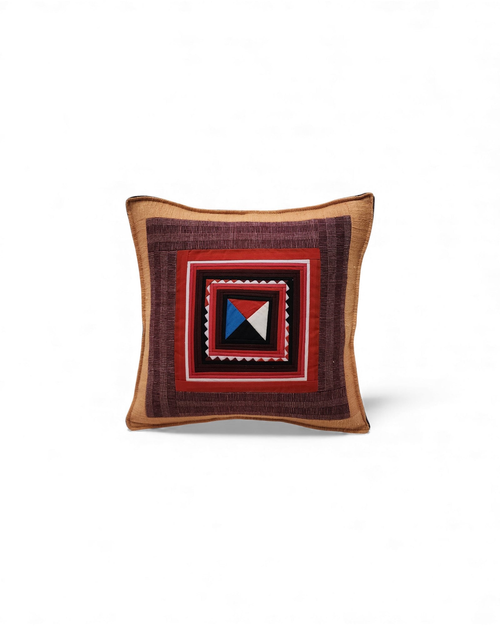 Handwoven Square Cotton Cushion with Lisu Motif Centre - Orange & Brown
