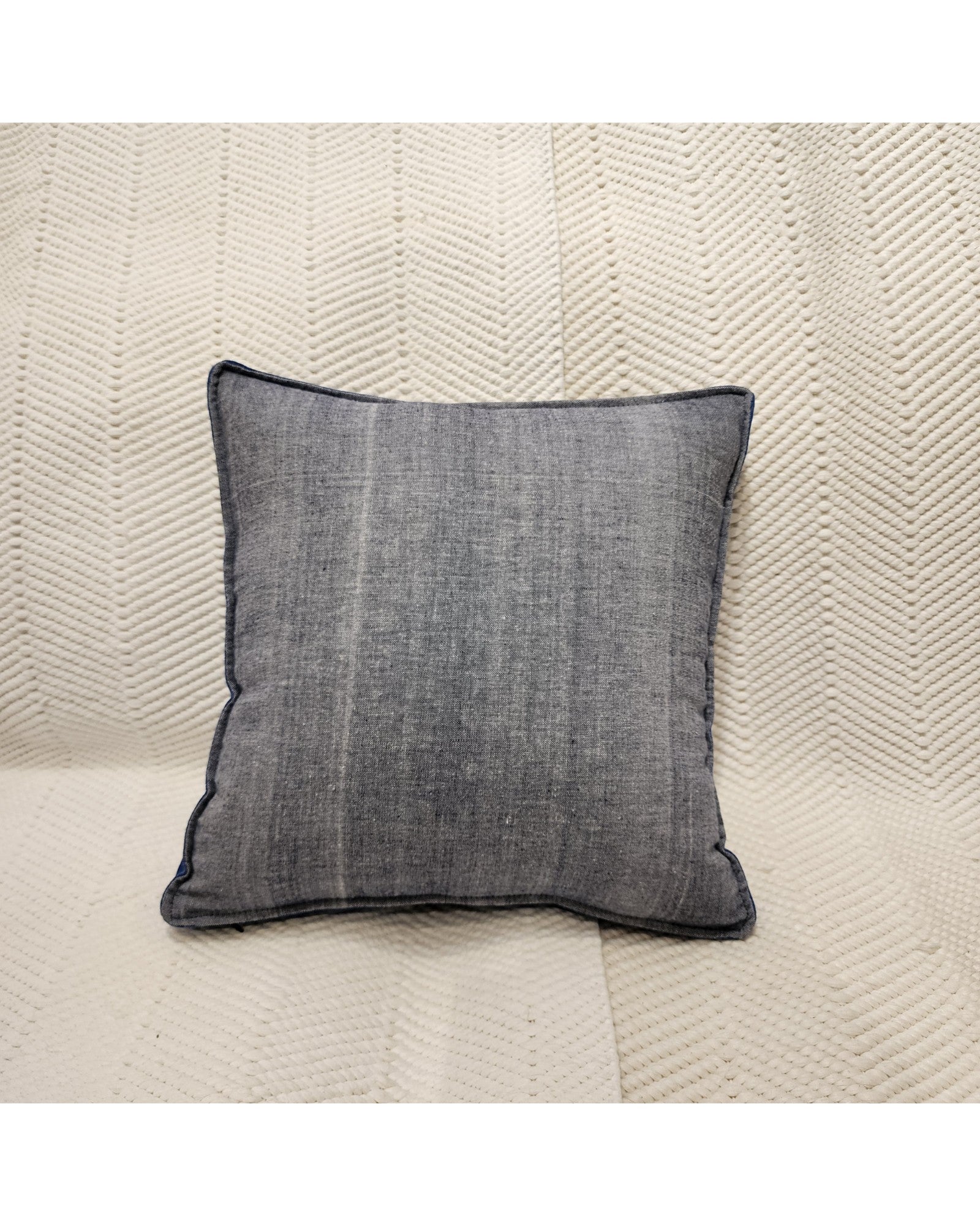 Handwoven Square Cotton Cushion with Lisu Motif Centre - Ocean Blue