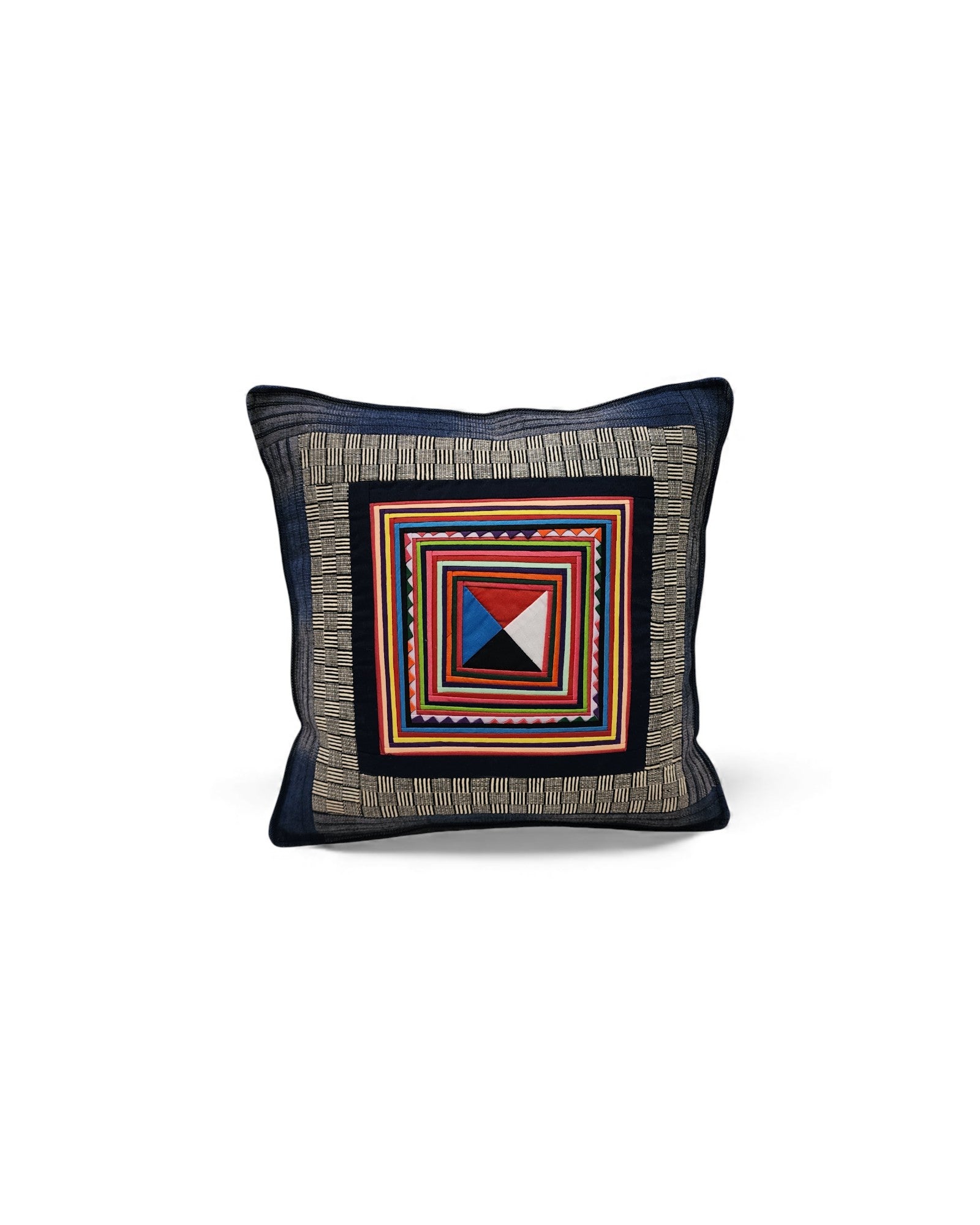 Handwoven Square Cotton Cushion with Lisu Motif Centre - Ocean Blue