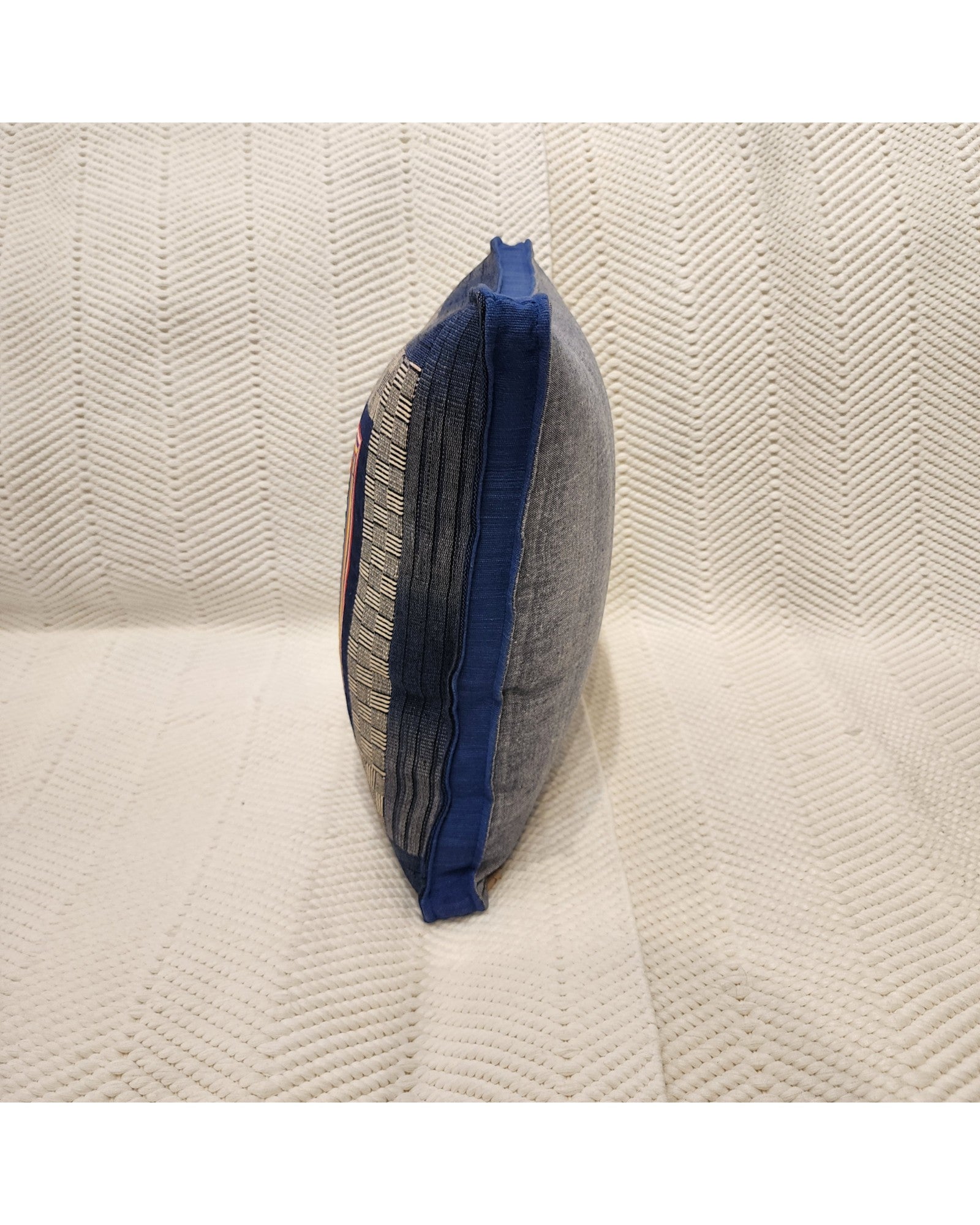 Handwoven Square Cotton Cushion with Lisu Motif Centre - Ocean Blue