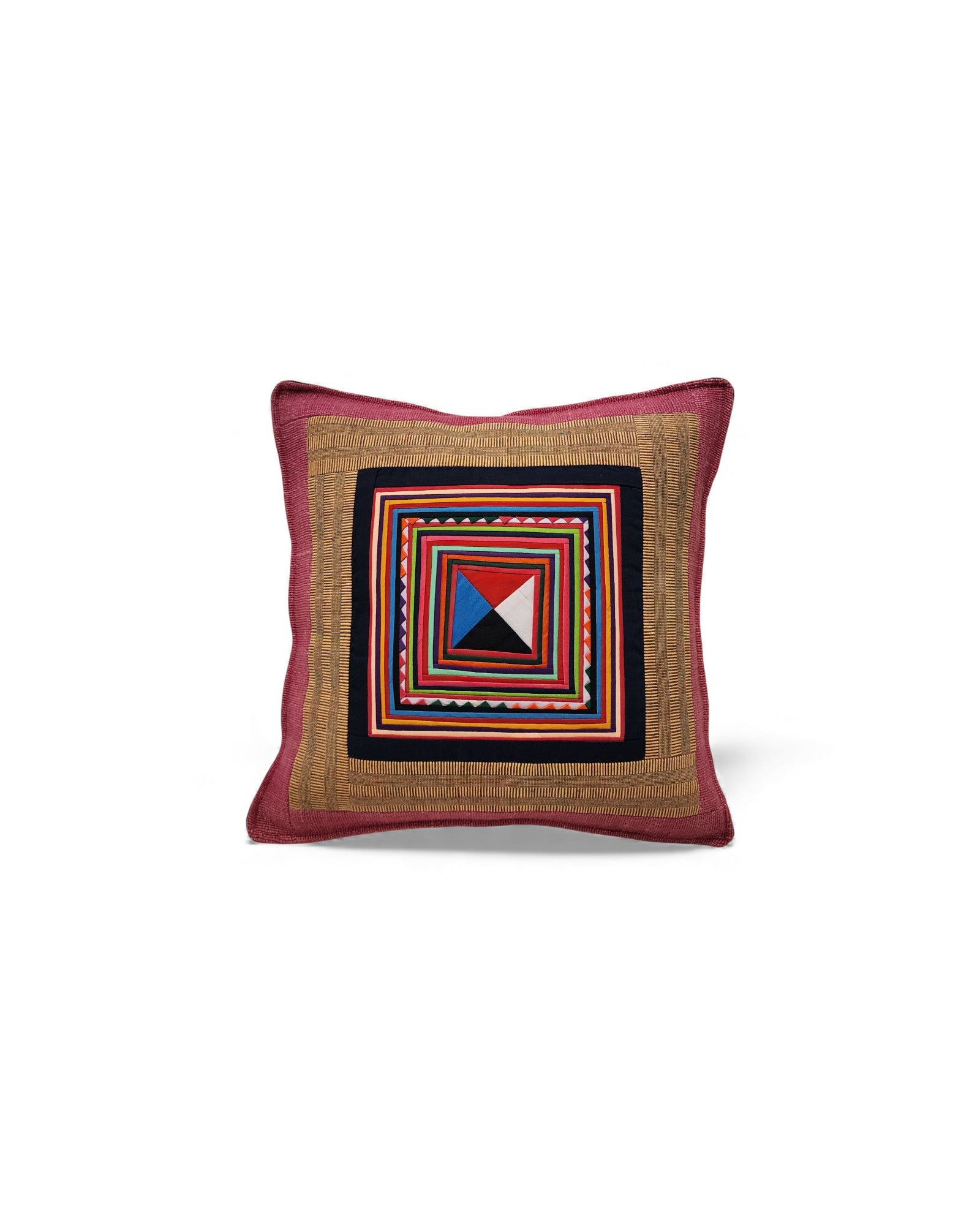 Handwoven Square Cotton Cushion with Lisu Motif Centre - Red