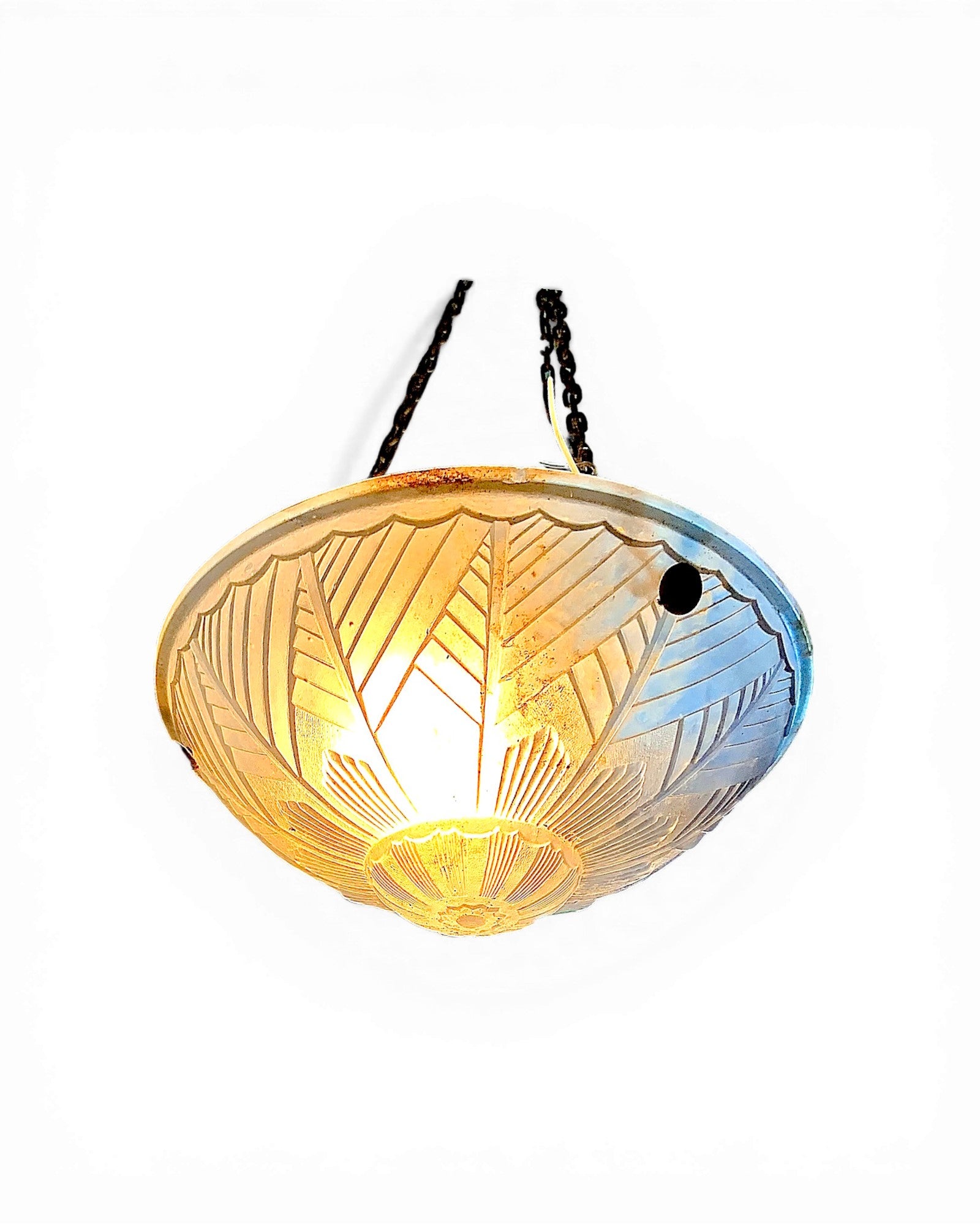 Art Deco Frosted Glass Hanging Pendant Lamp
