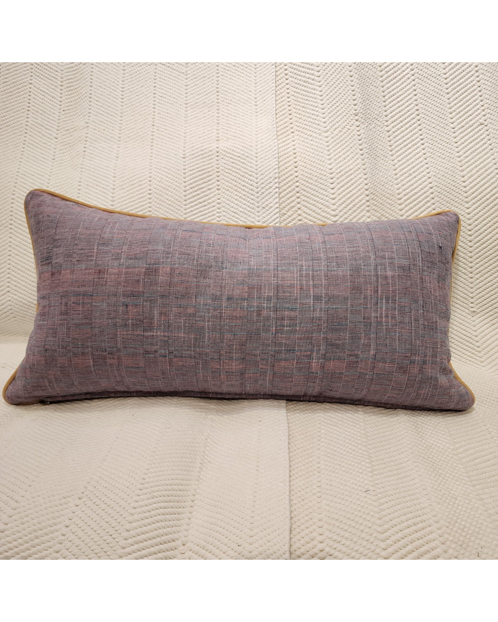 Lumba Cushion with Karen Hilltribe Centrepiece, Multicoloured piping - Light Purple