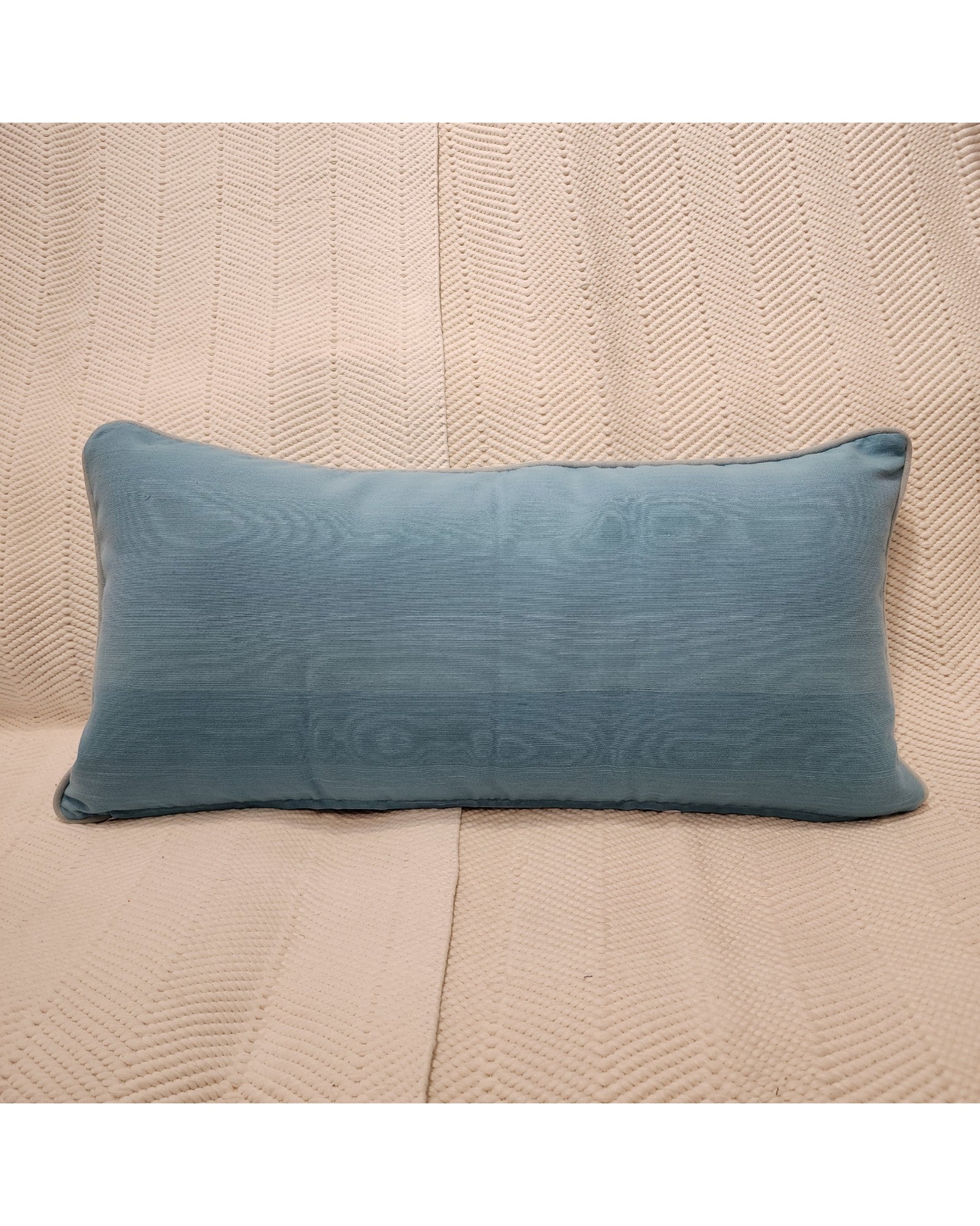 Lumba Cushion with Karen Hilltribe Centrepiece, Multicoloured piping - Light Blue
