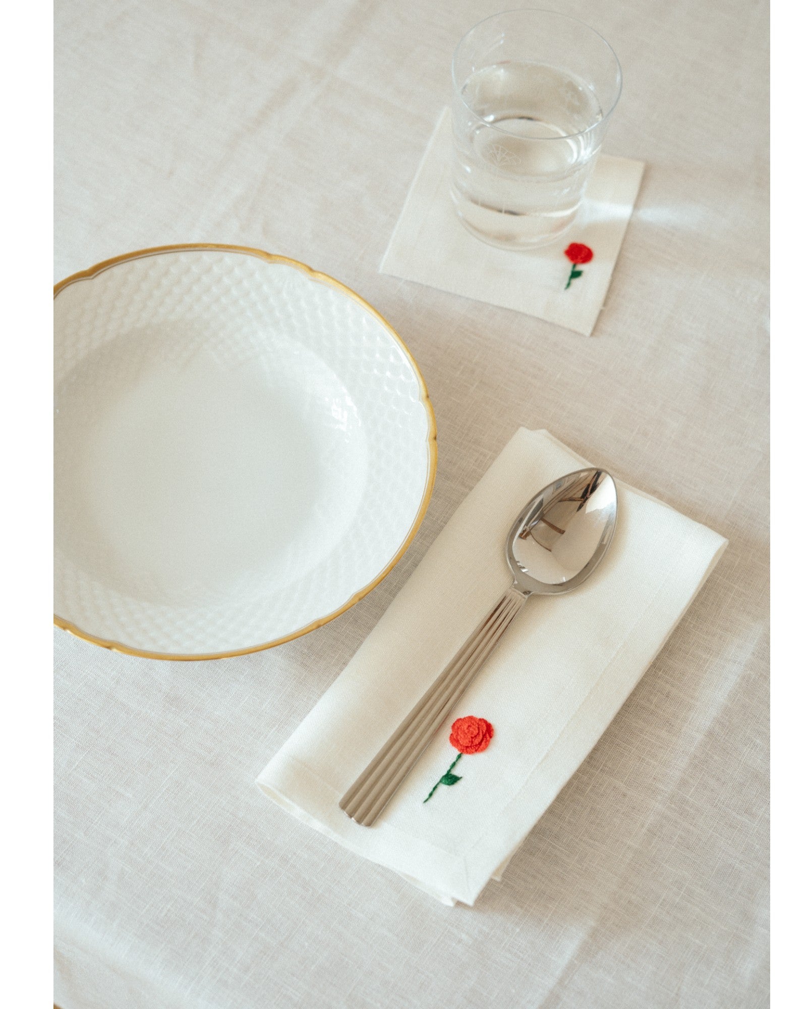 Rose Embroidery Napkin - Set of 4