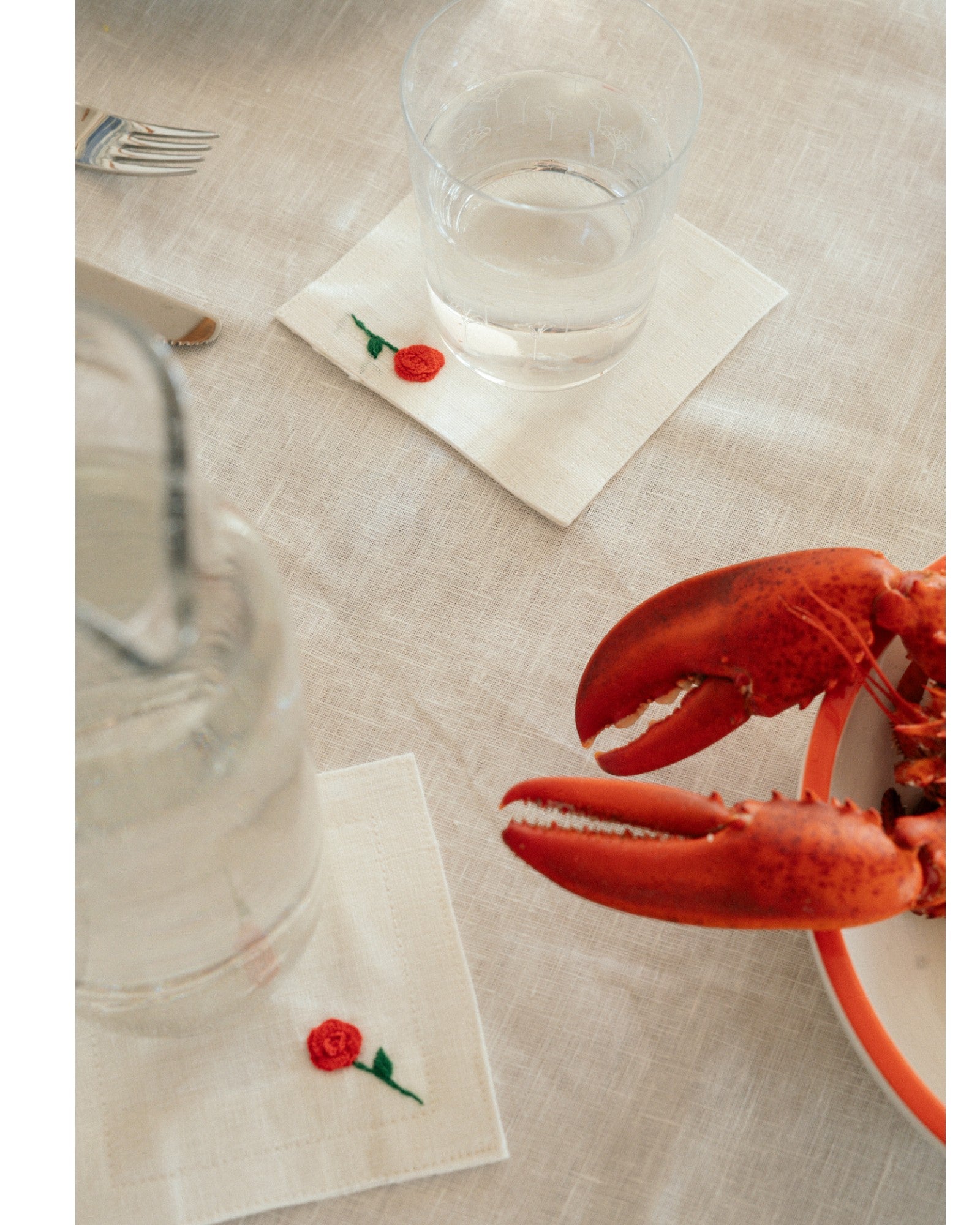 Rose Embroidery Coaster - Set of 4