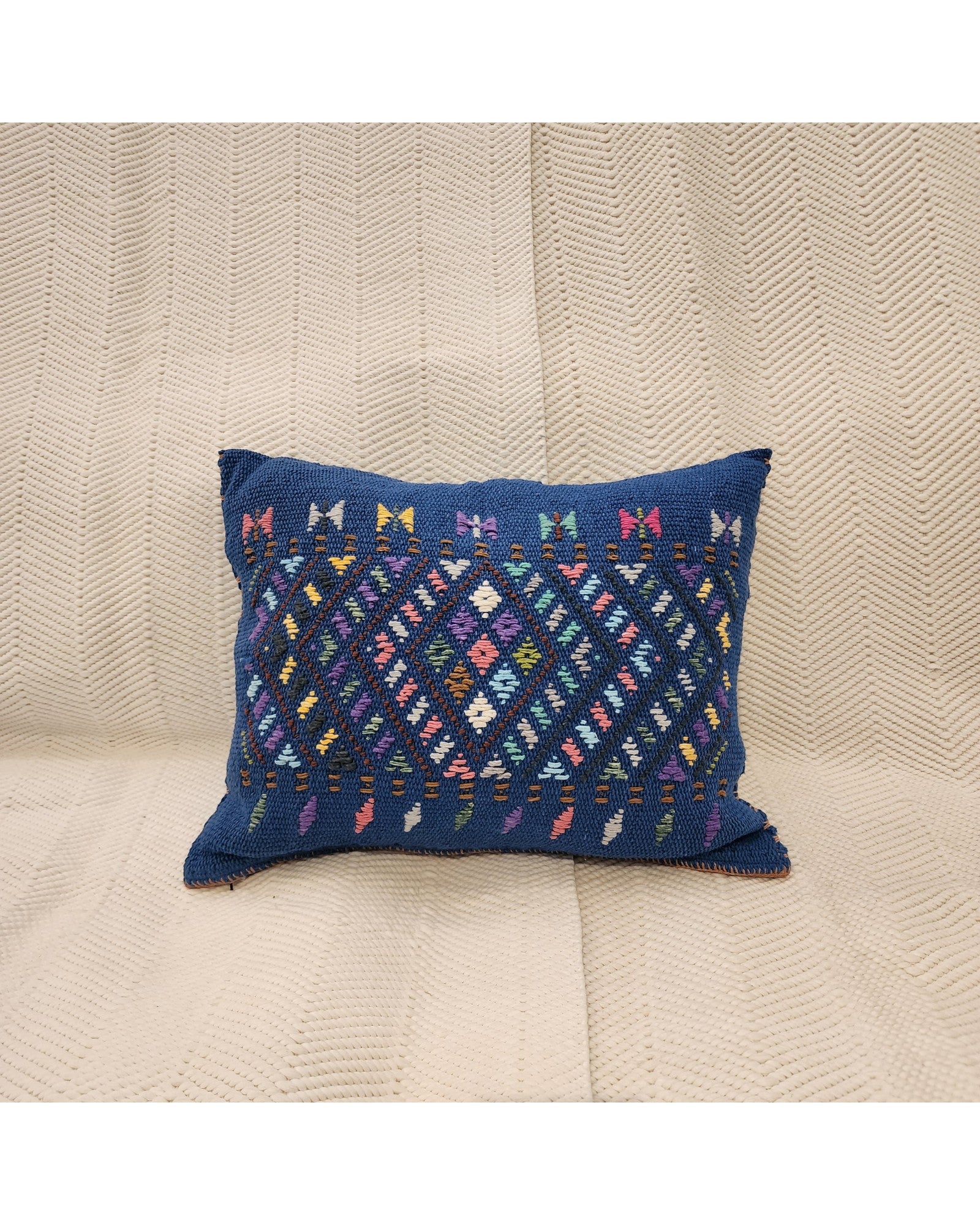 Handwoven Waist-Loom Cushion with Lisu Motif Centre - Deep Blue