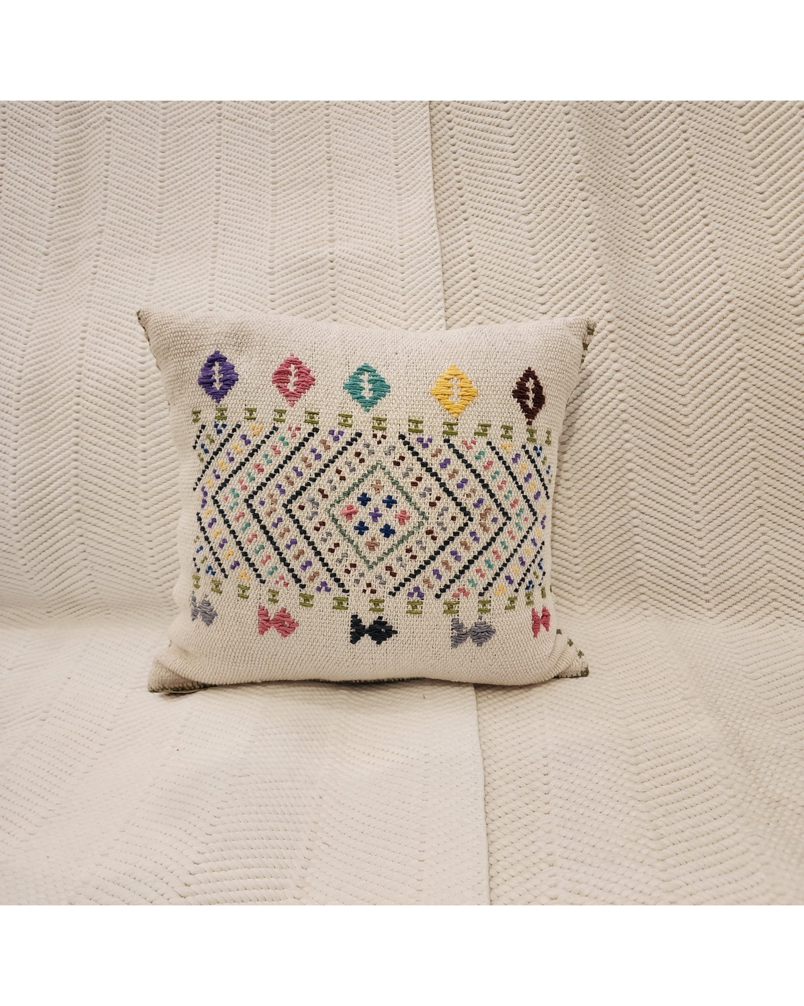 Handwoven Waist Loom Weave Cushion - White