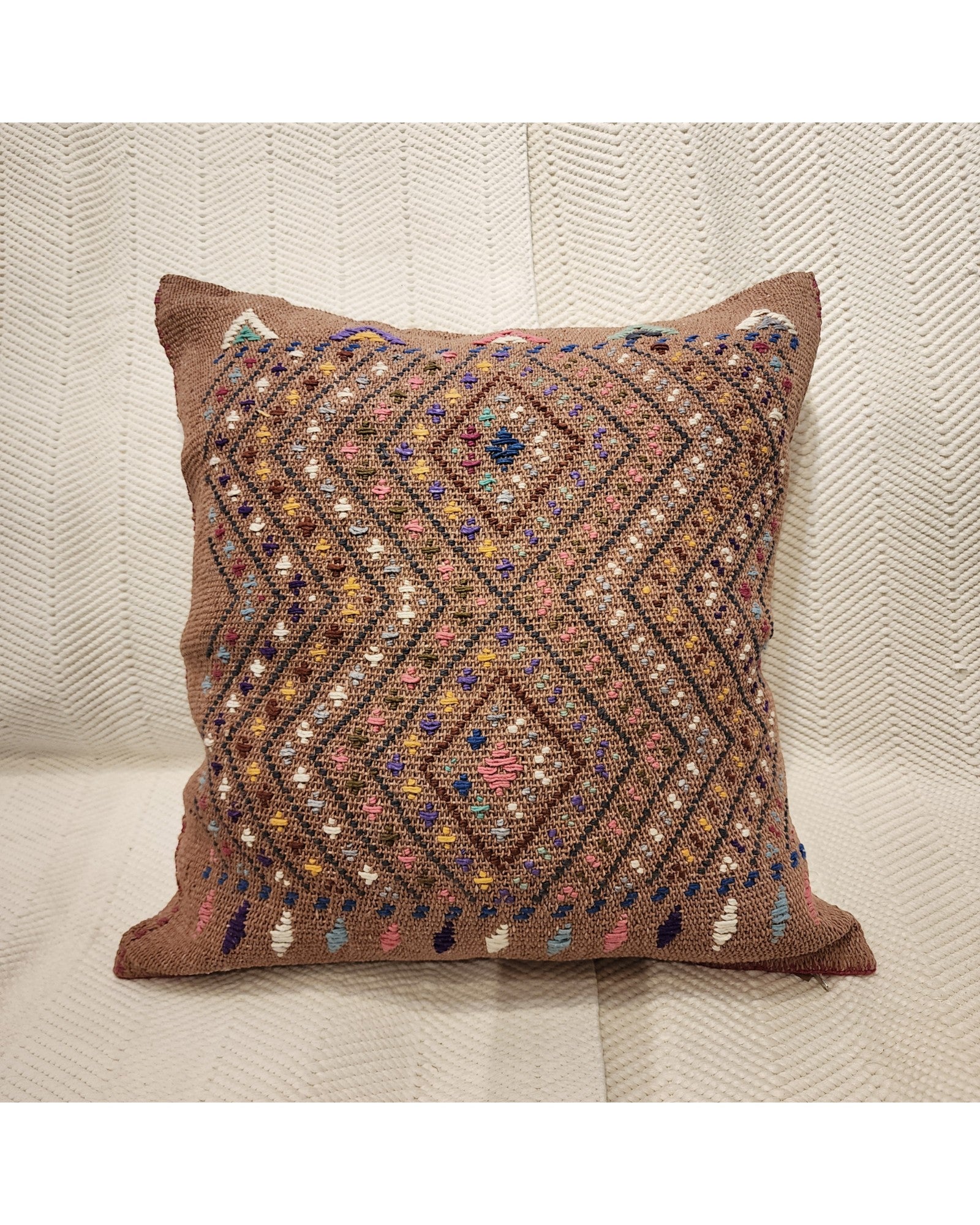 Handwoven Waist Loom Weave Cushion - Tan