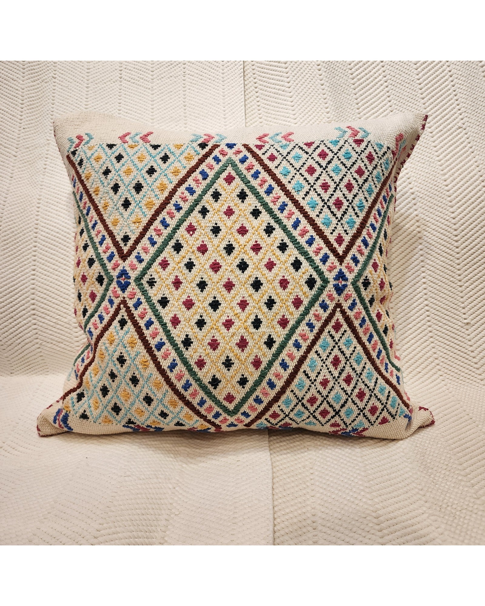 Handwoven Waist Loom Weave Cushion- Baby Yellow & Cream