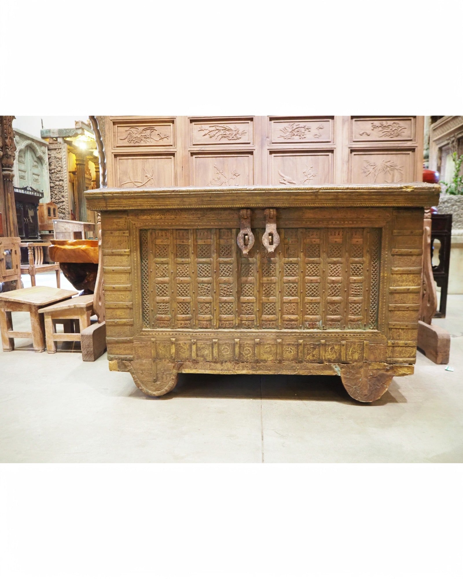 1940s Antique Jodhpuri Brass Plated Pitara Storage Chest