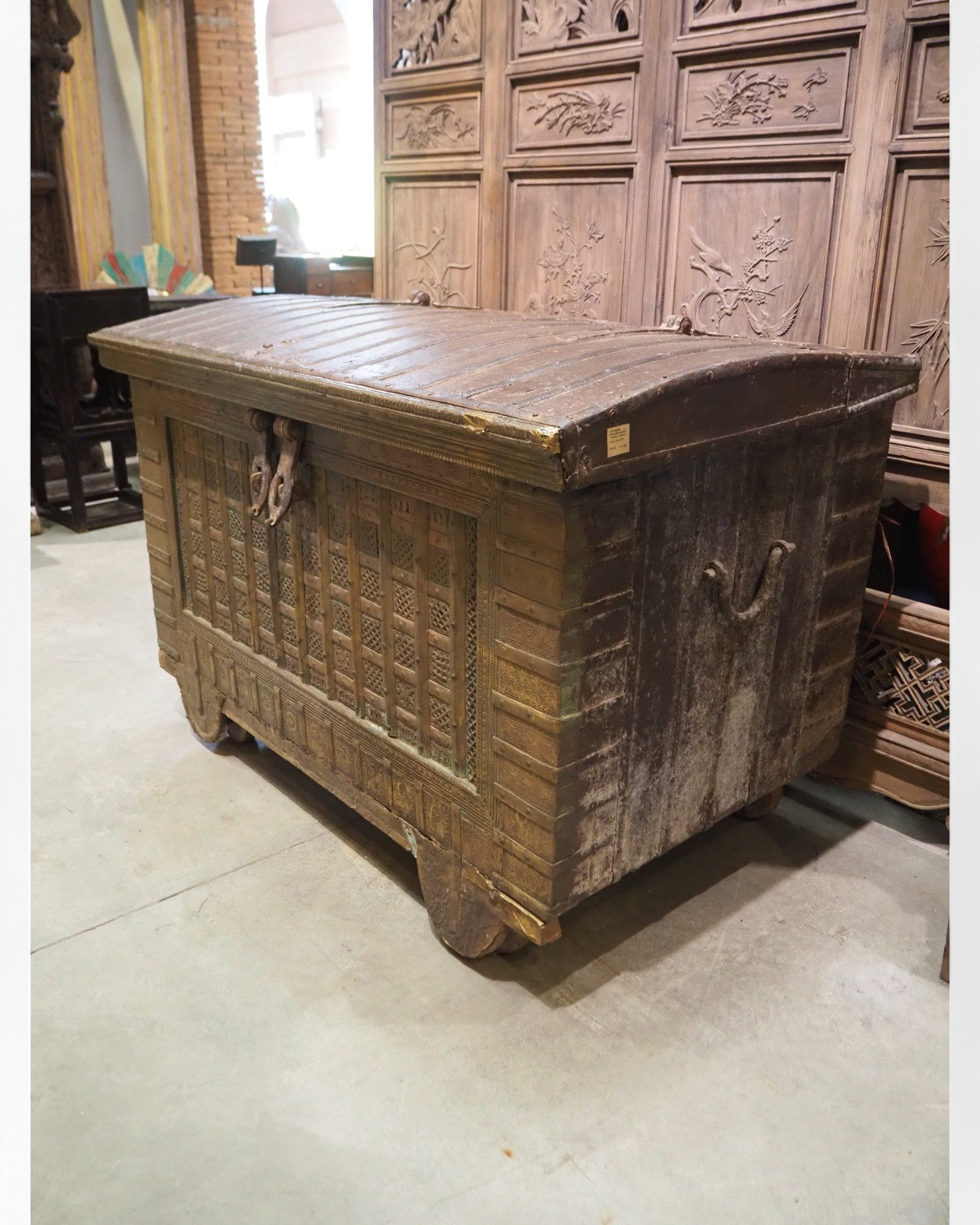 1940s Antique Jodhpuri Brass Plated Pitara Storage Chest