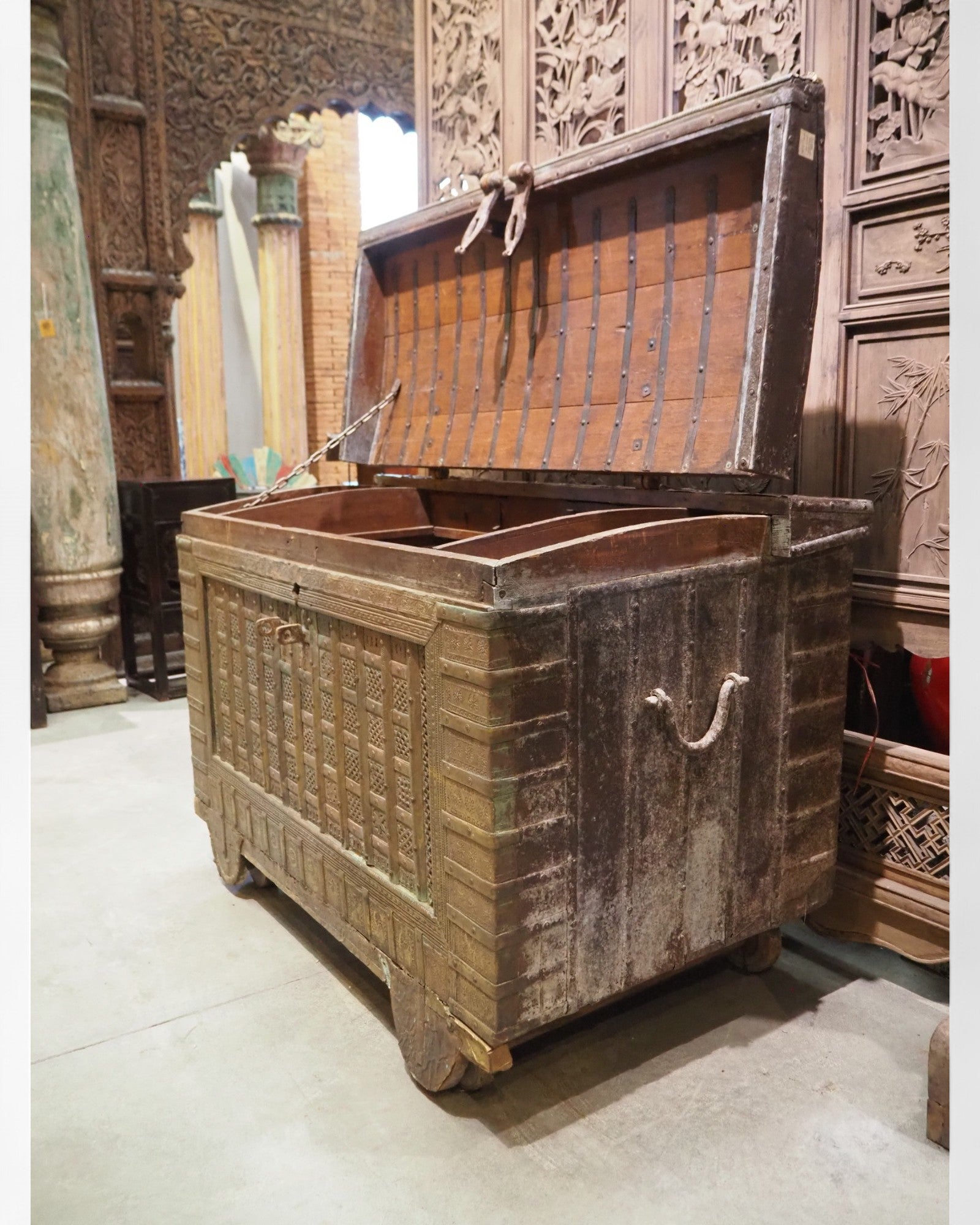 1940s Antique Jodhpuri Brass Plated Pitara Storage Chest