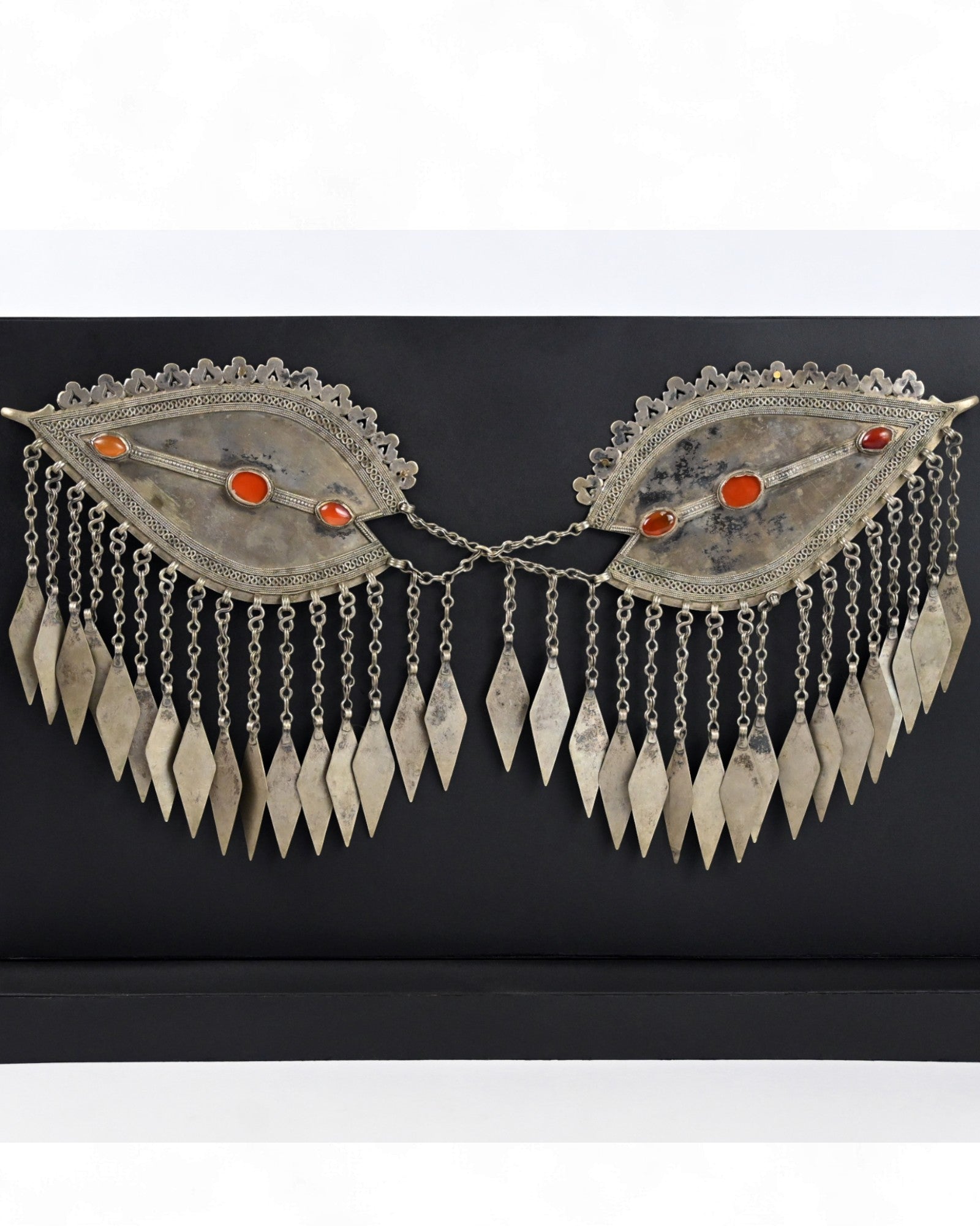 Pair of Turkmen Silver & Cornelian Fibulae