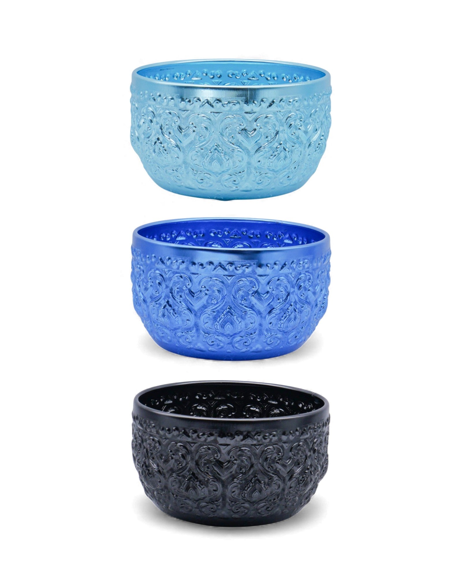 Thai Shades of Blue Colourful Embossed Aluminium Bowl (M) - 22cm Set of 3 - Surround Living - 3