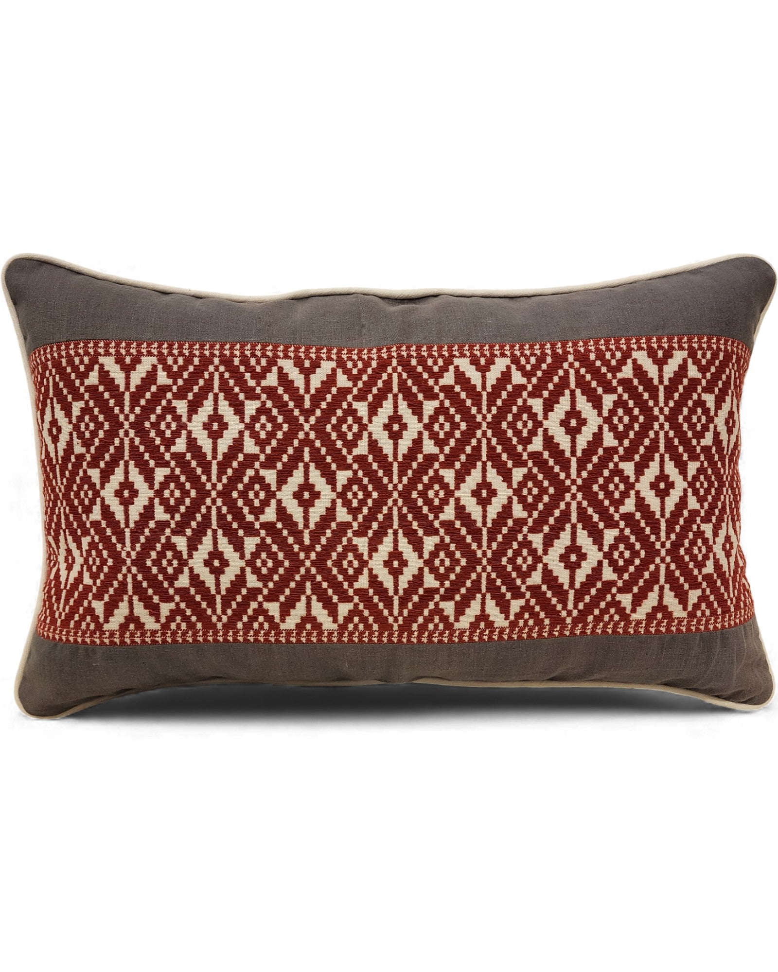 Handwoven Khit Lumbar Cushion - Grey & Red