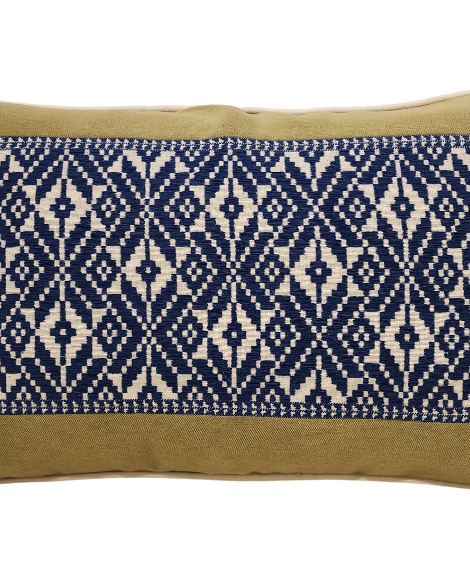 Handwoven Khit Lumbar Cushion - Olive & Blue