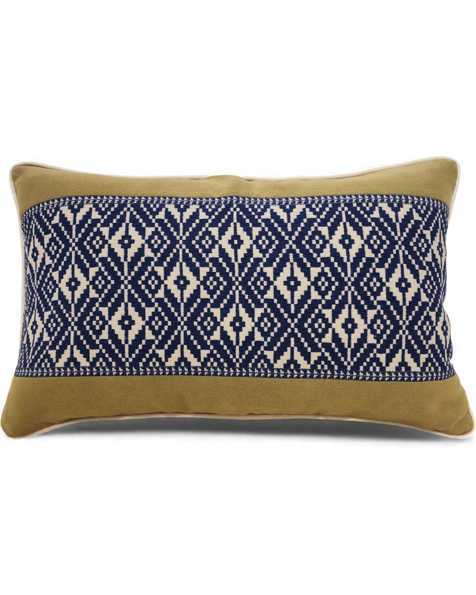 Handwoven Khit Lumbar Cushion - Olive & Blue