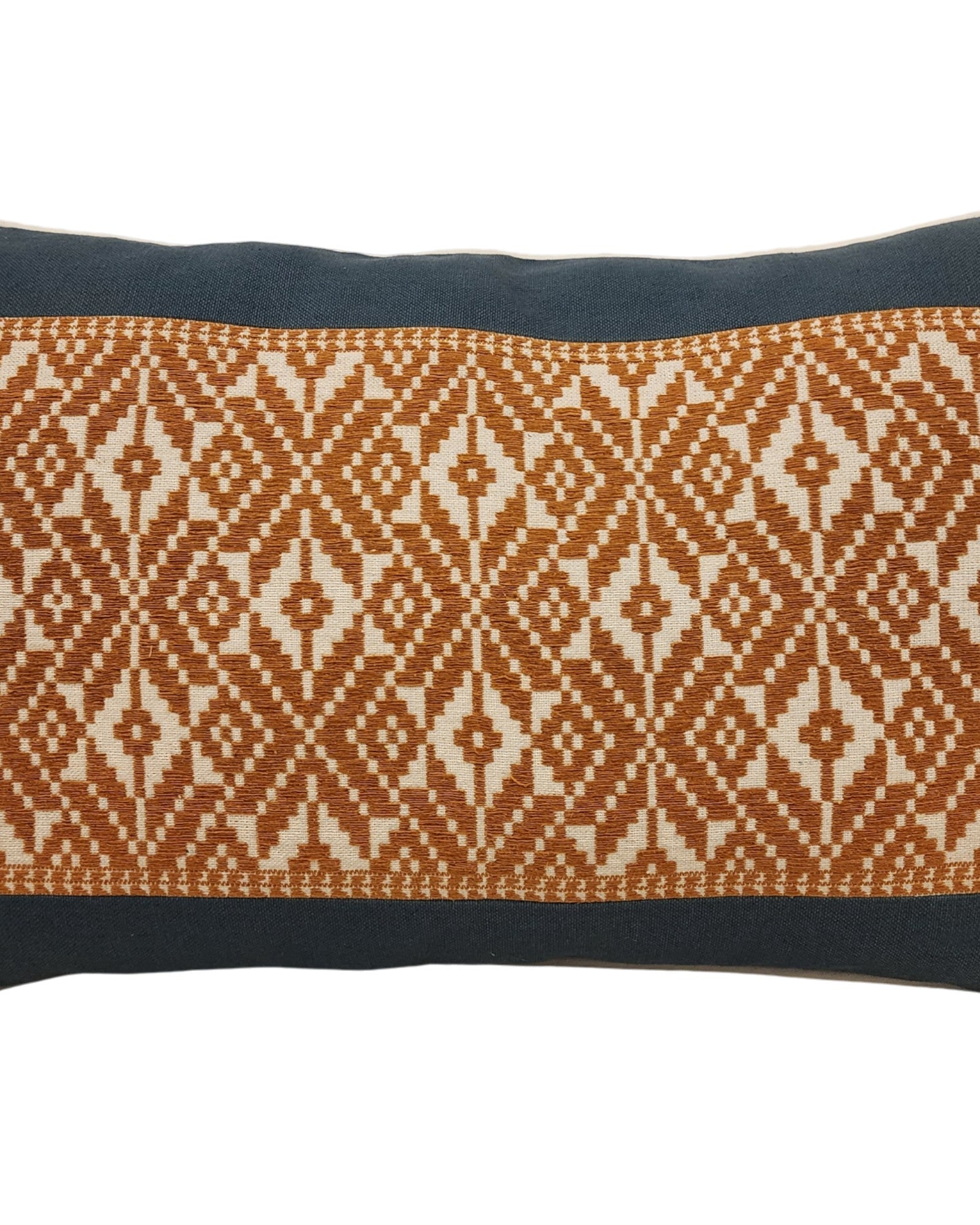 Handwoven Khit Lumbar Cushion - Deep Blue & Orange