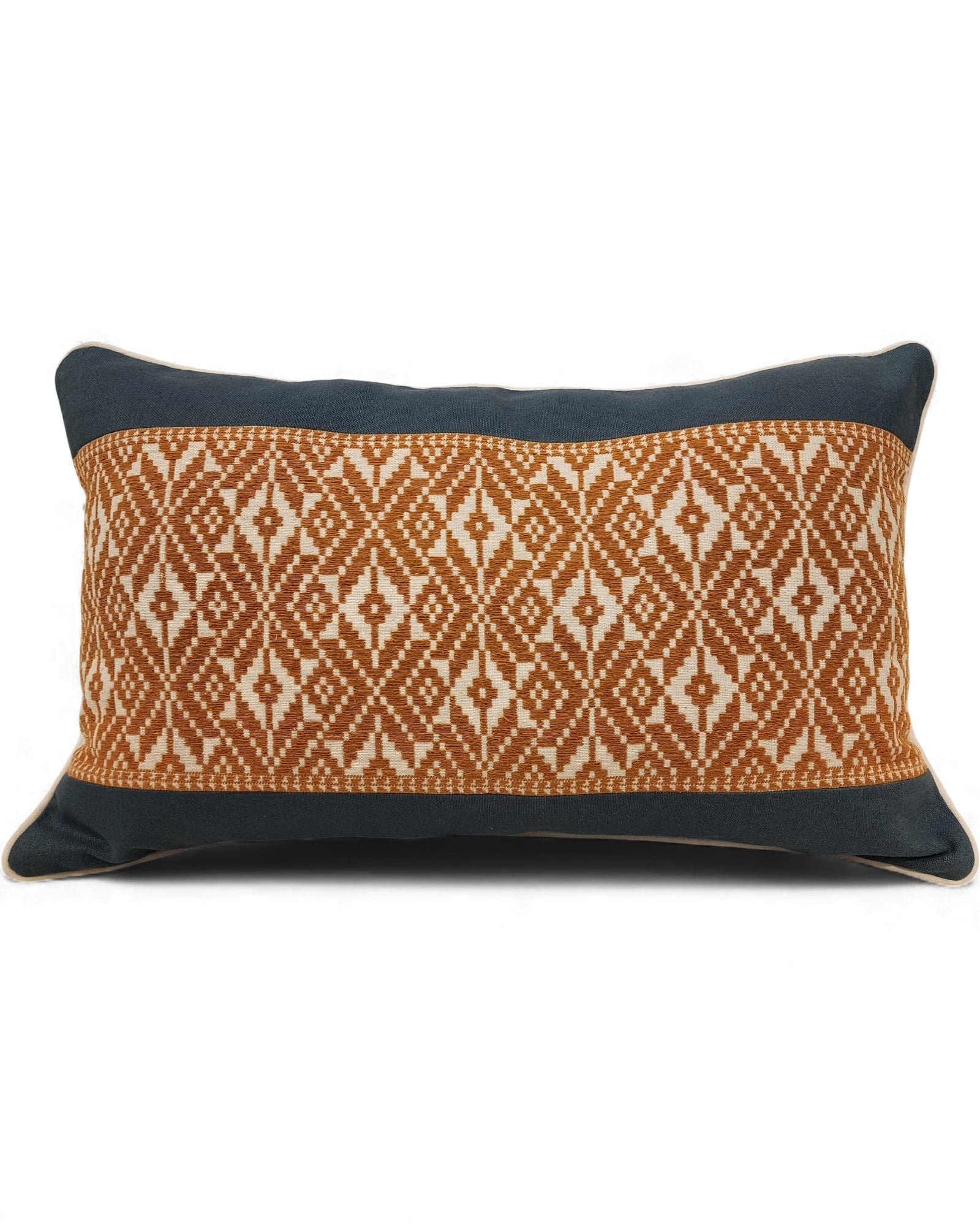 Handwoven Khit Lumbar Cushion - Deep Blue & Orange