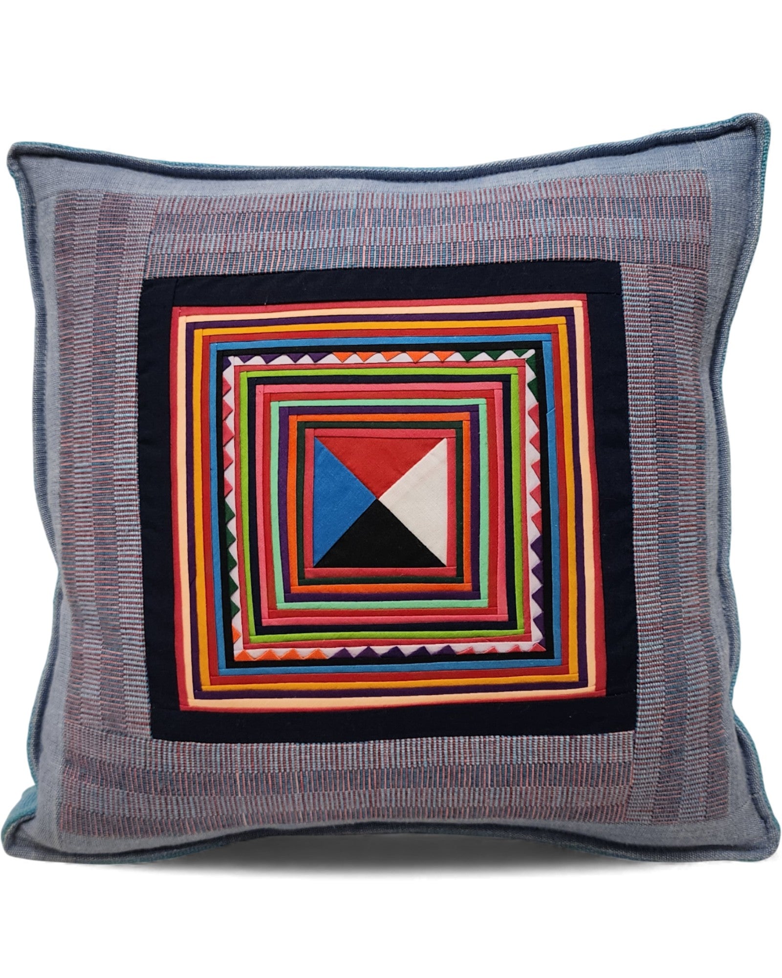 Handwoven Square Cotton Cushion with Lisu Motif Centre - Baby Purple