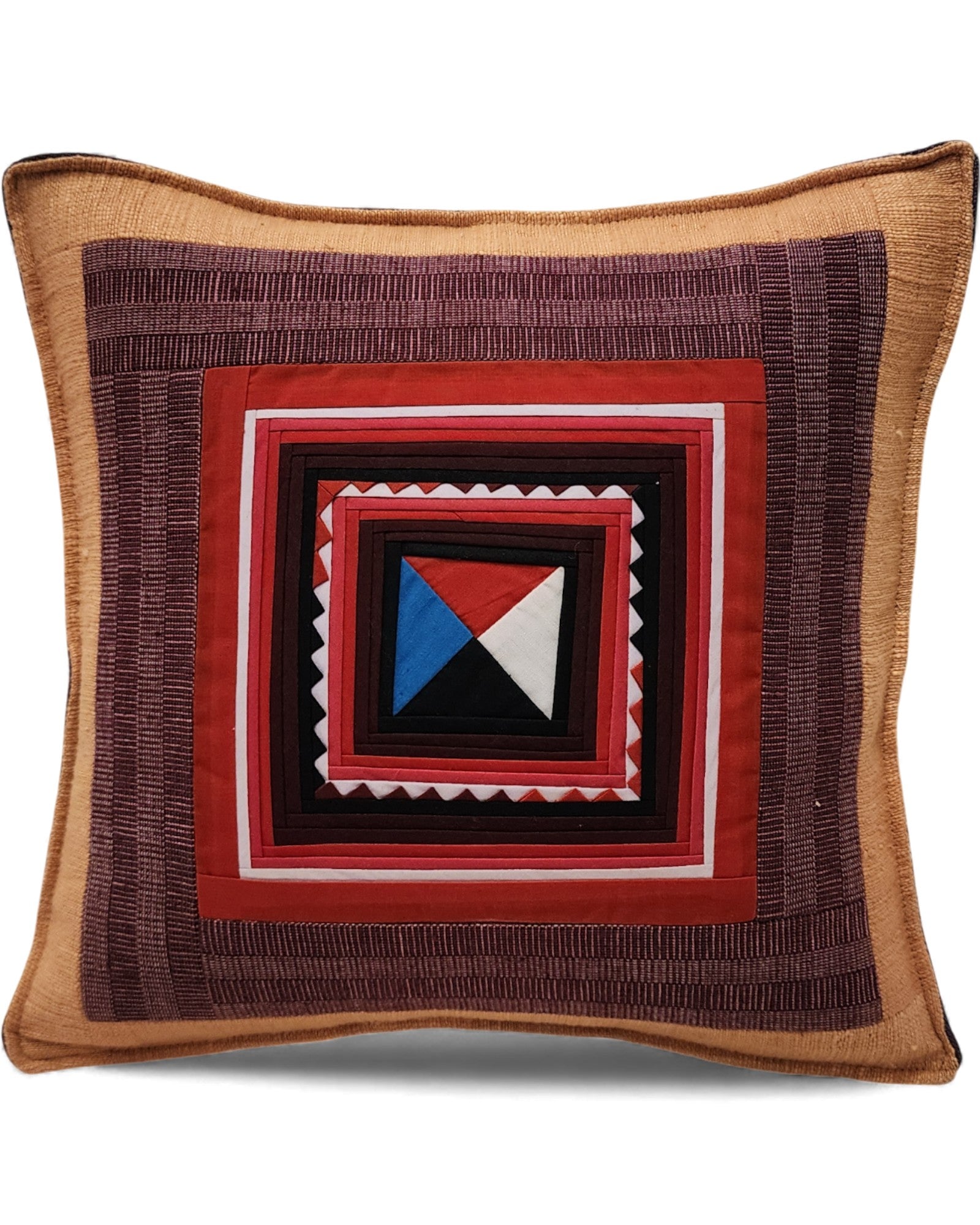 Handwoven Square Cotton Cushion with Lisu Motif Centre - Orange & Brown