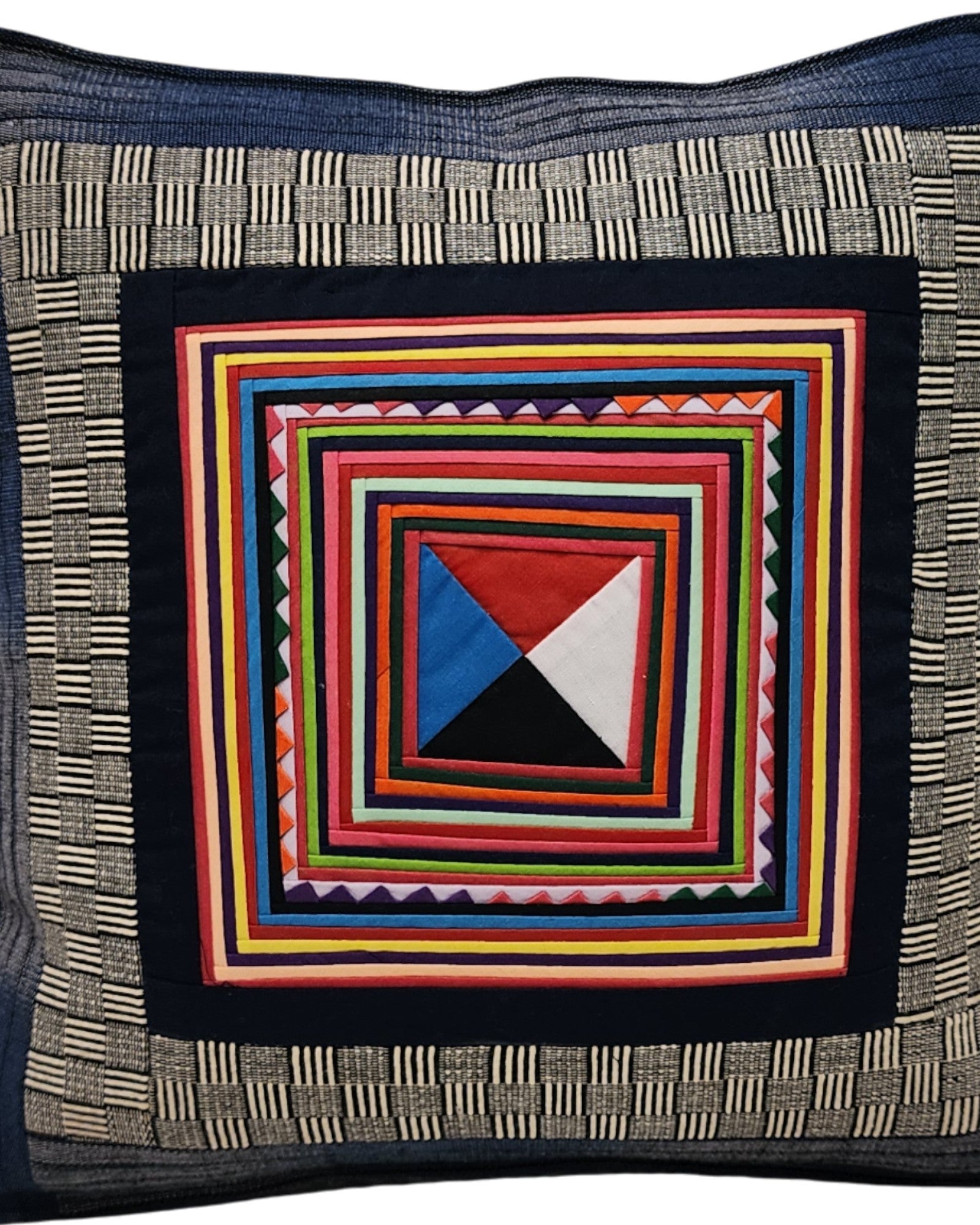 Handwoven Square Cotton Cushion with Lisu Motif Centre - Ocean Blue