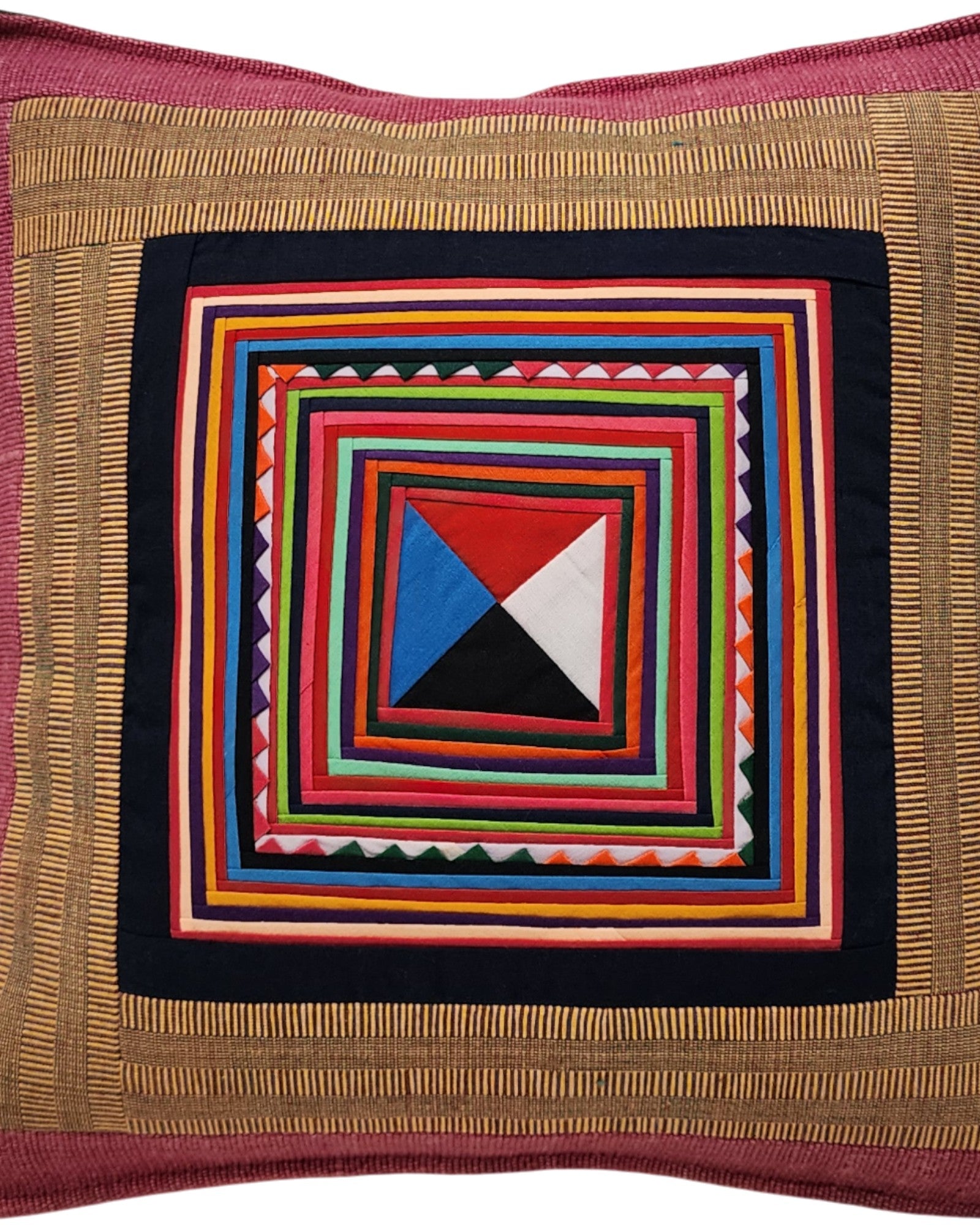 Handwoven Square Cotton Cushion with Lisu Motif Centre - Red