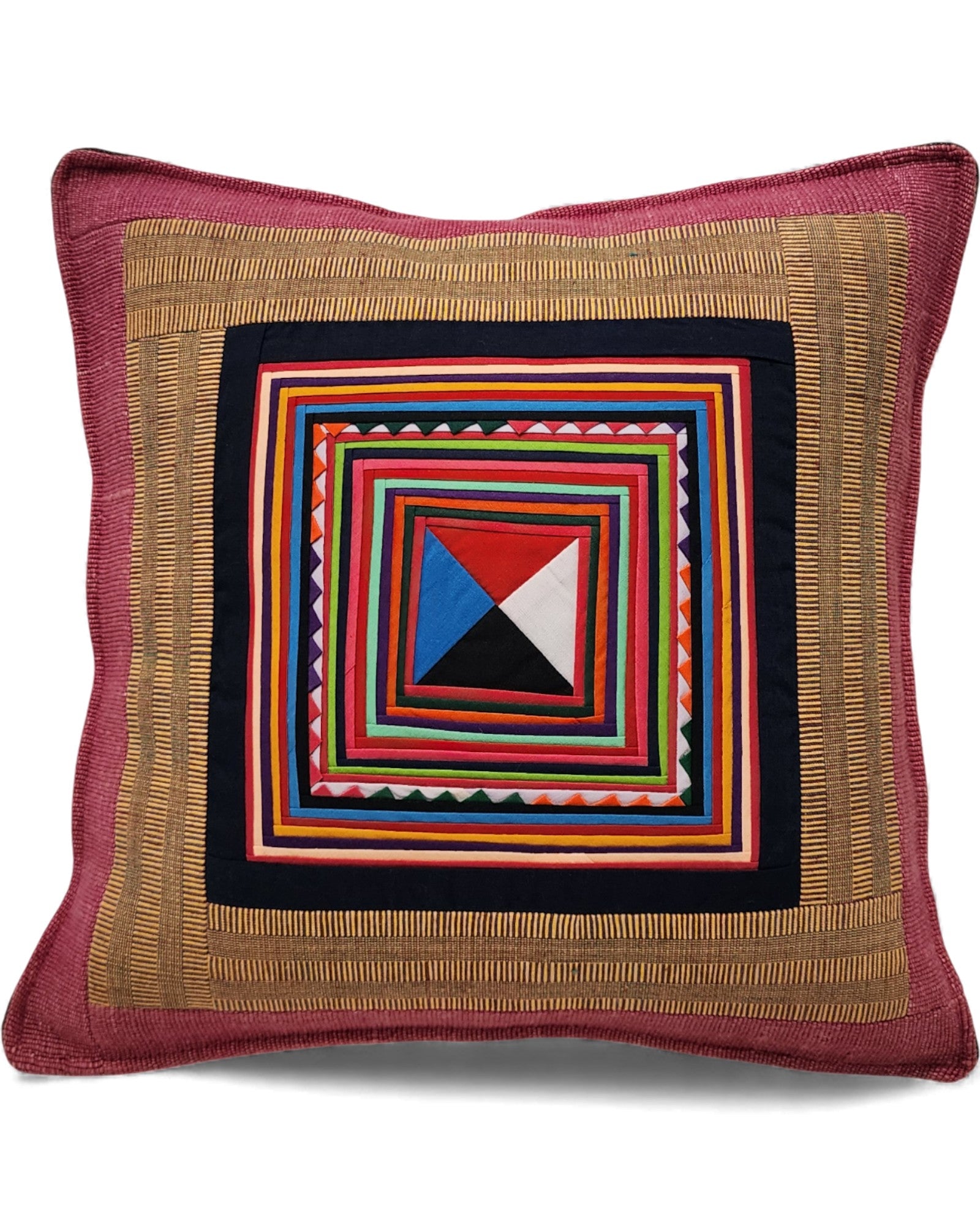 Handwoven Square Cotton Cushion with Lisu Motif Centre - Red