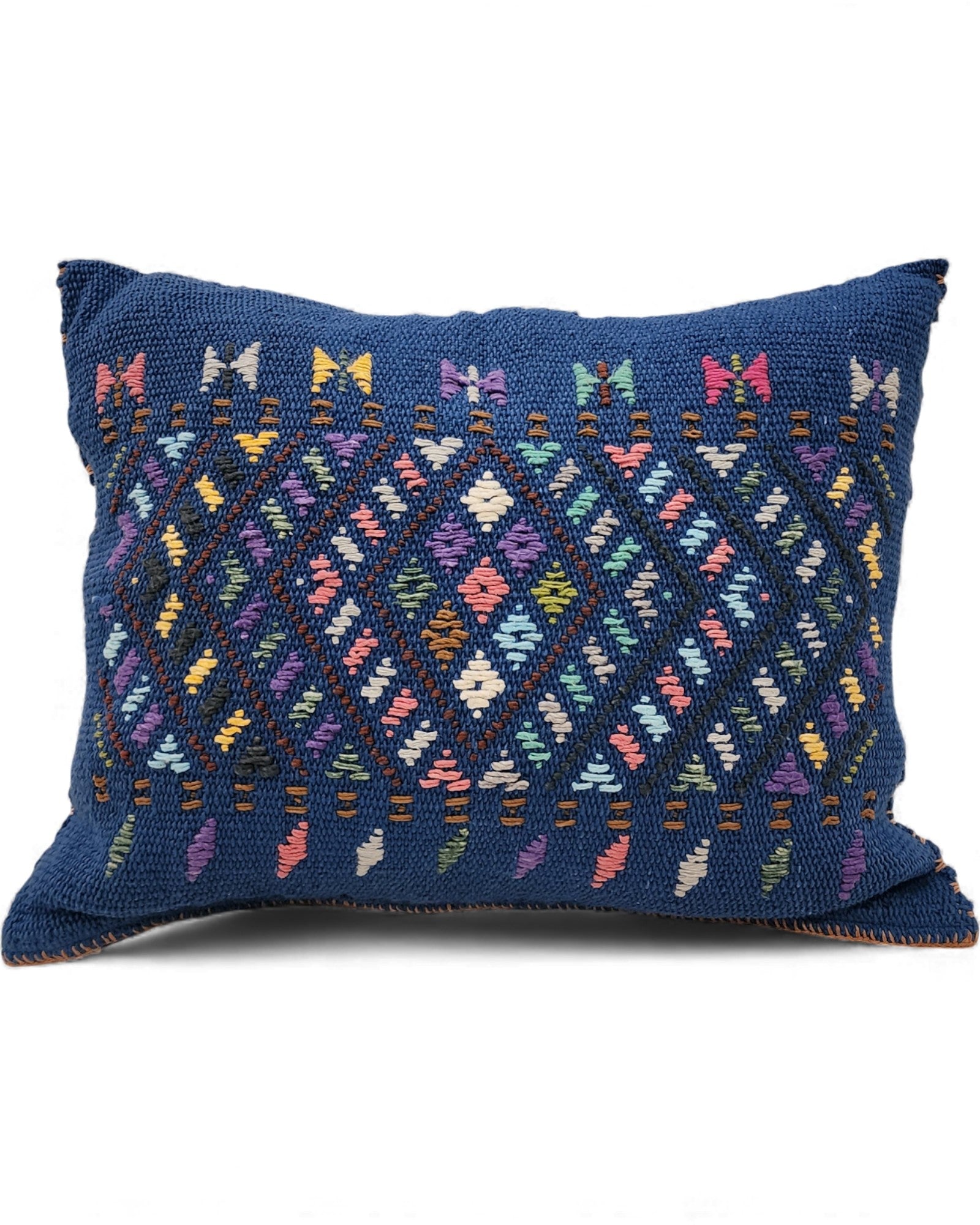 Handwoven Waist-Loom Cushion with Lisu Motif Centre - Deep Blue