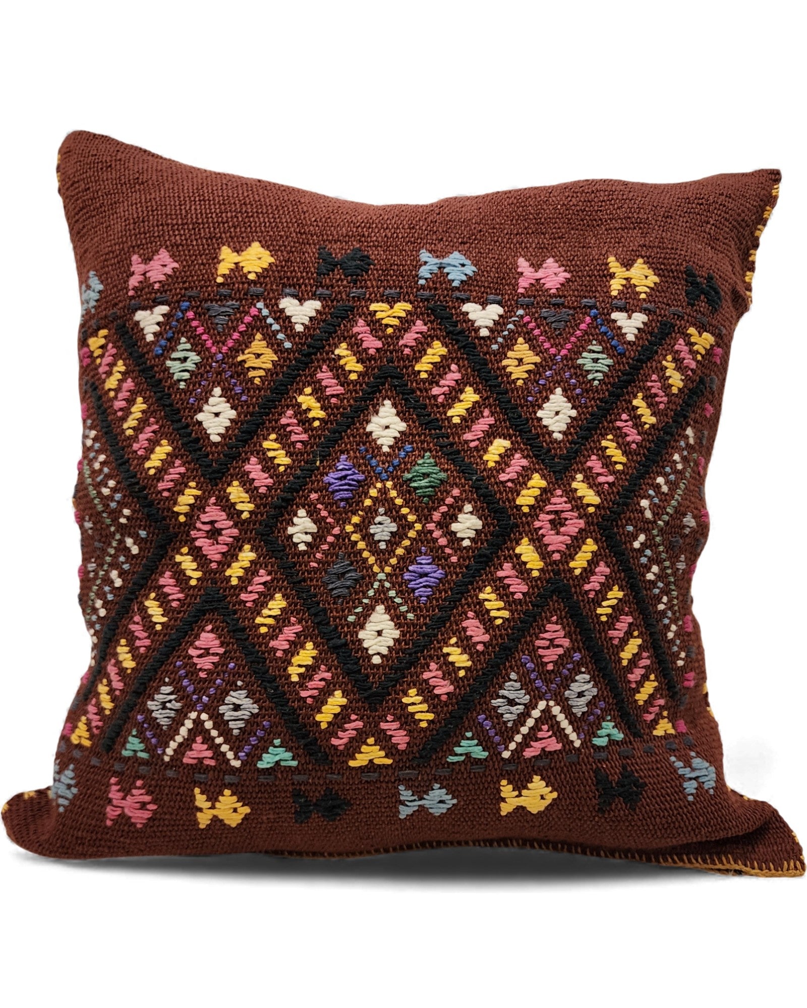 Handwoven Waist Loom Weave Cushion - Dark Brown