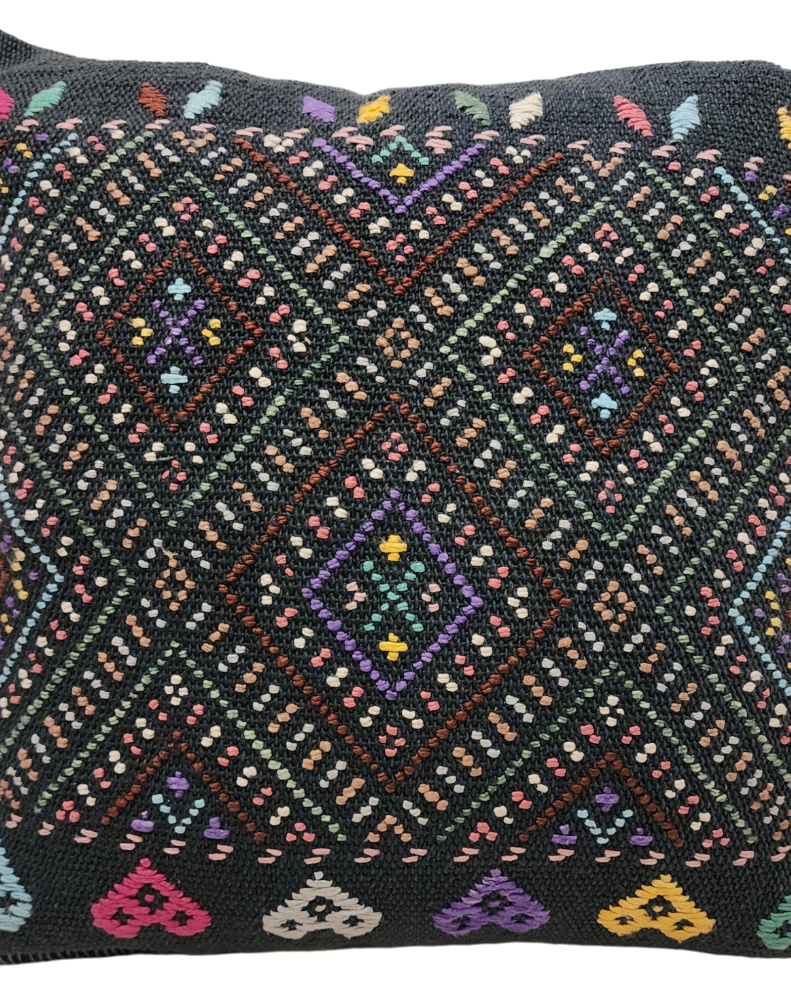 Handwoven Waist Loom Weave Cushion - Dark Brown & Multi-coloured