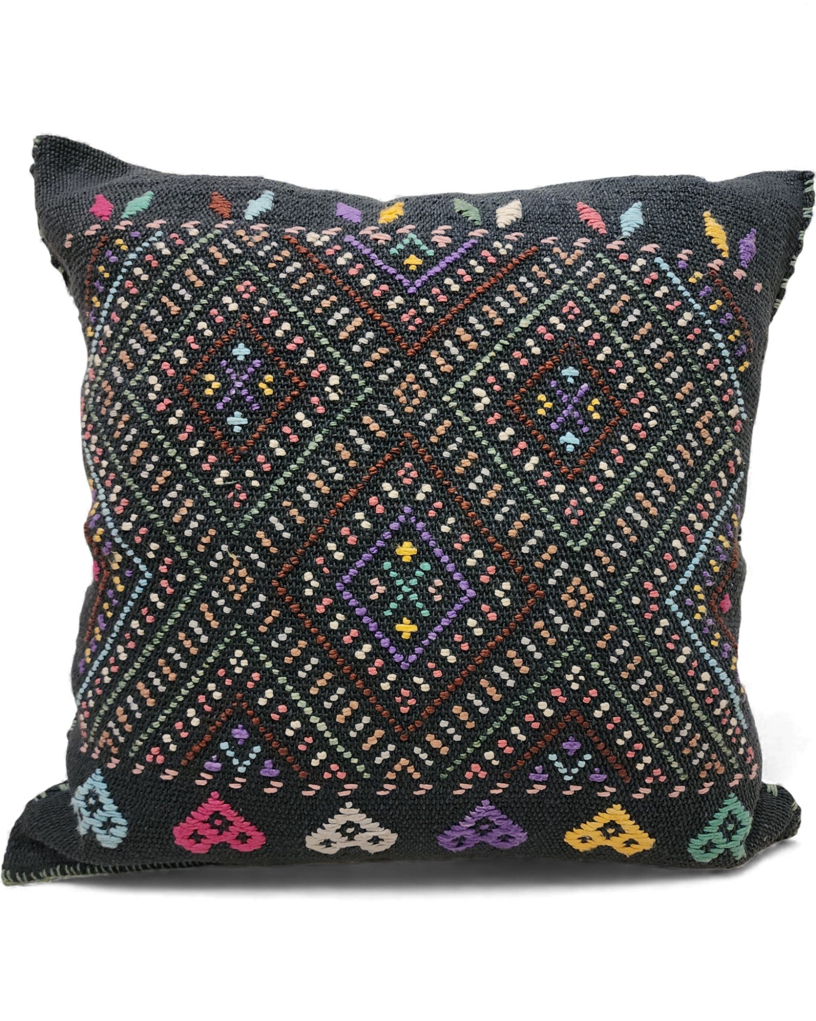 Handwoven Waist Loom Weave Cushion - Dark Brown & Multi-coloured