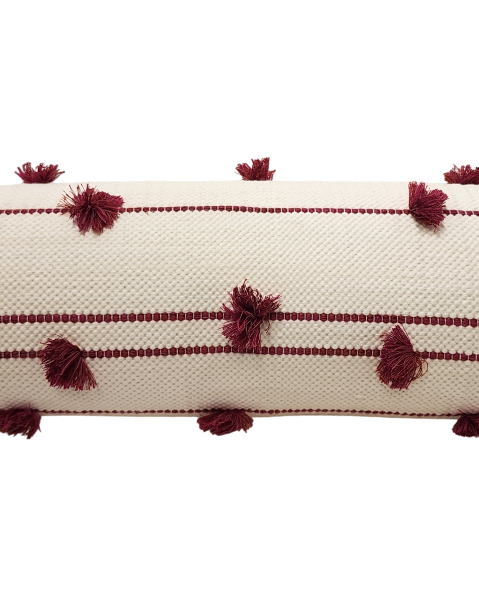 Cylindral Bolster Pillow - White and Maroon