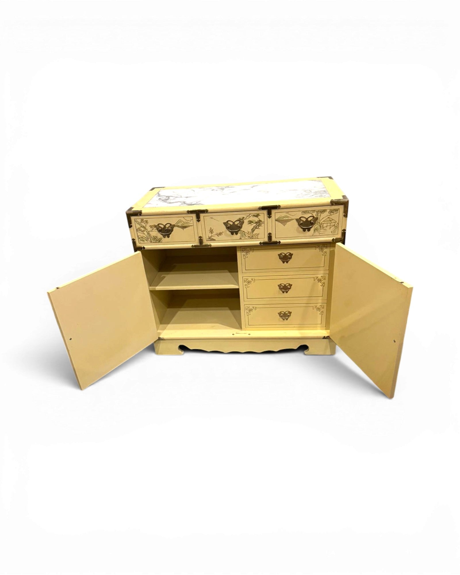 Hand-Painted Chinoiserie/Oriental Korean Mother-of-Pearl Inlay Chest