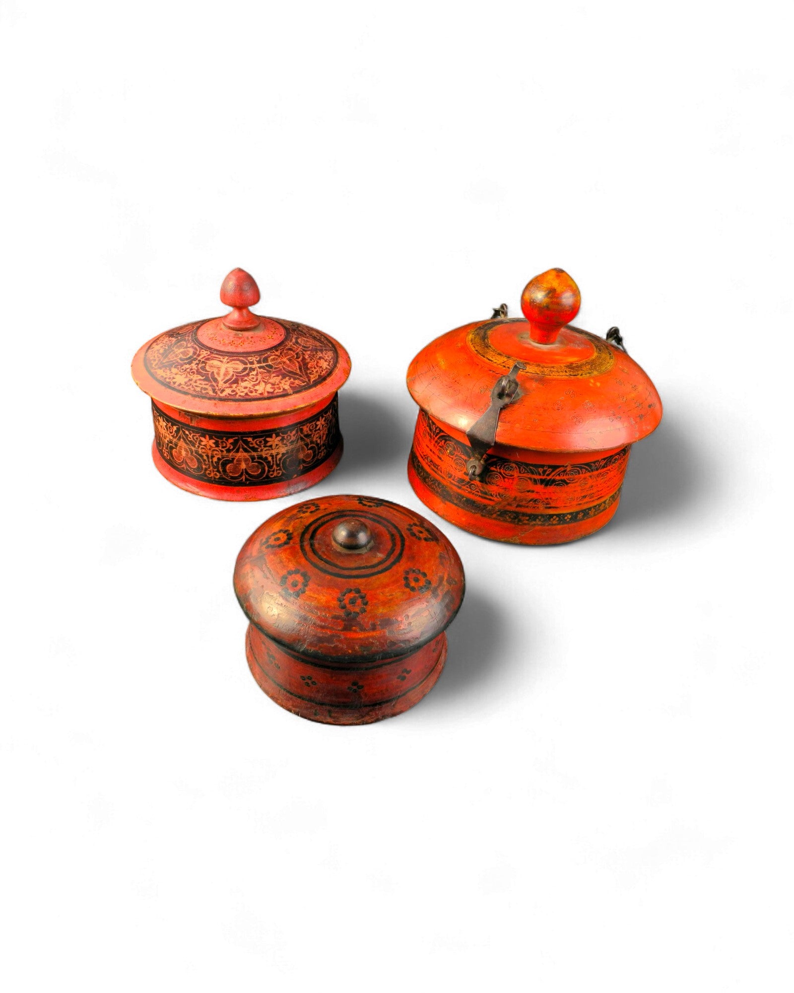 Set of Three Painted Walnut Storage Boxes – Punjab, Pakistan