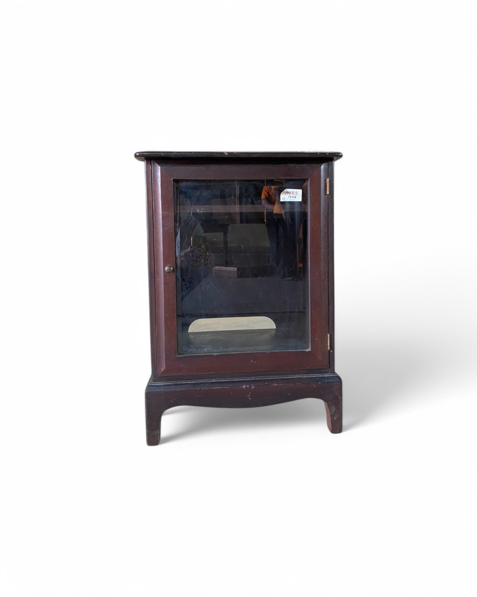 Vintage Dark Wood Glass Door Lever Top Nightstand