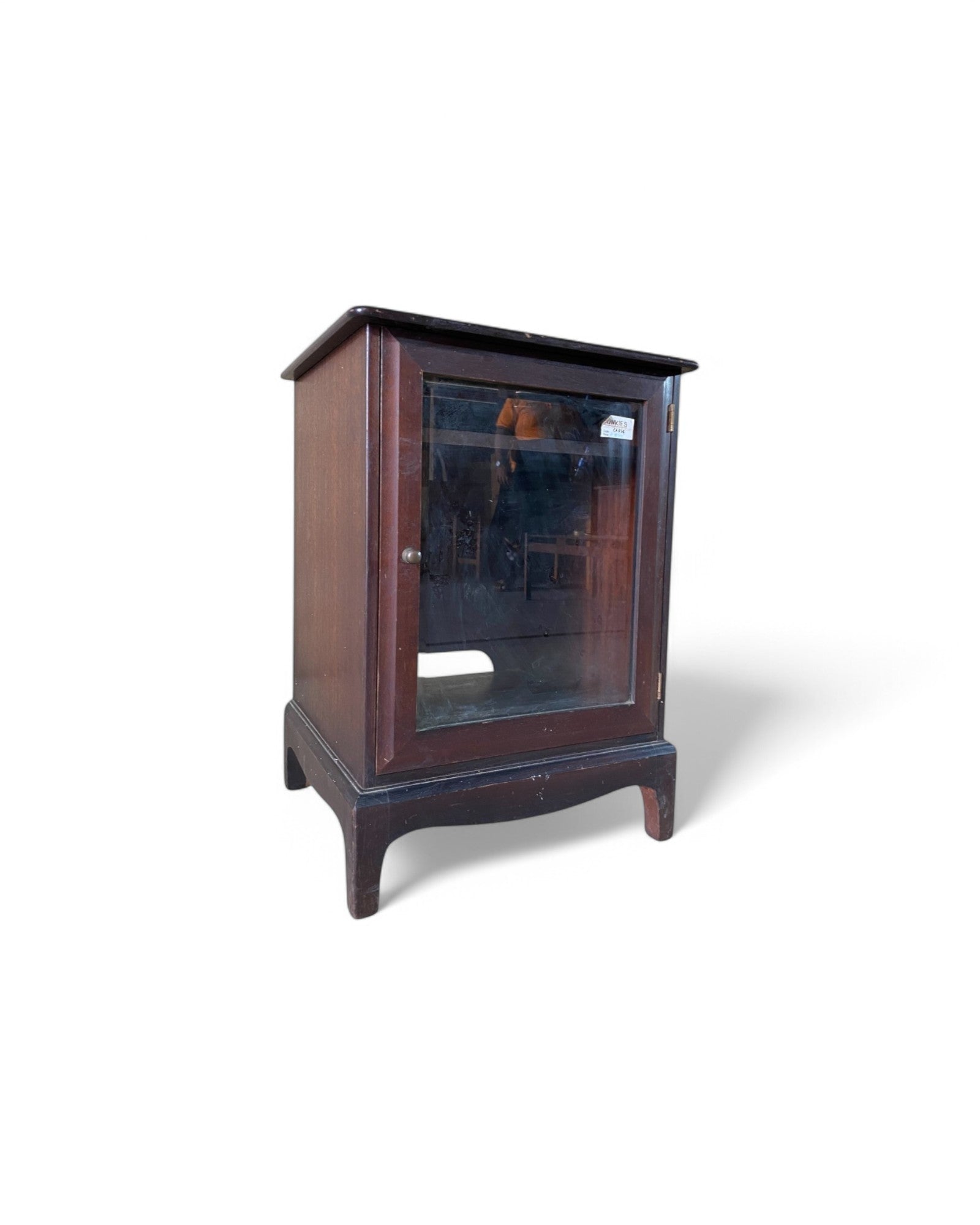 Vintage Dark Wood Glass Door Lever Top Nightstand