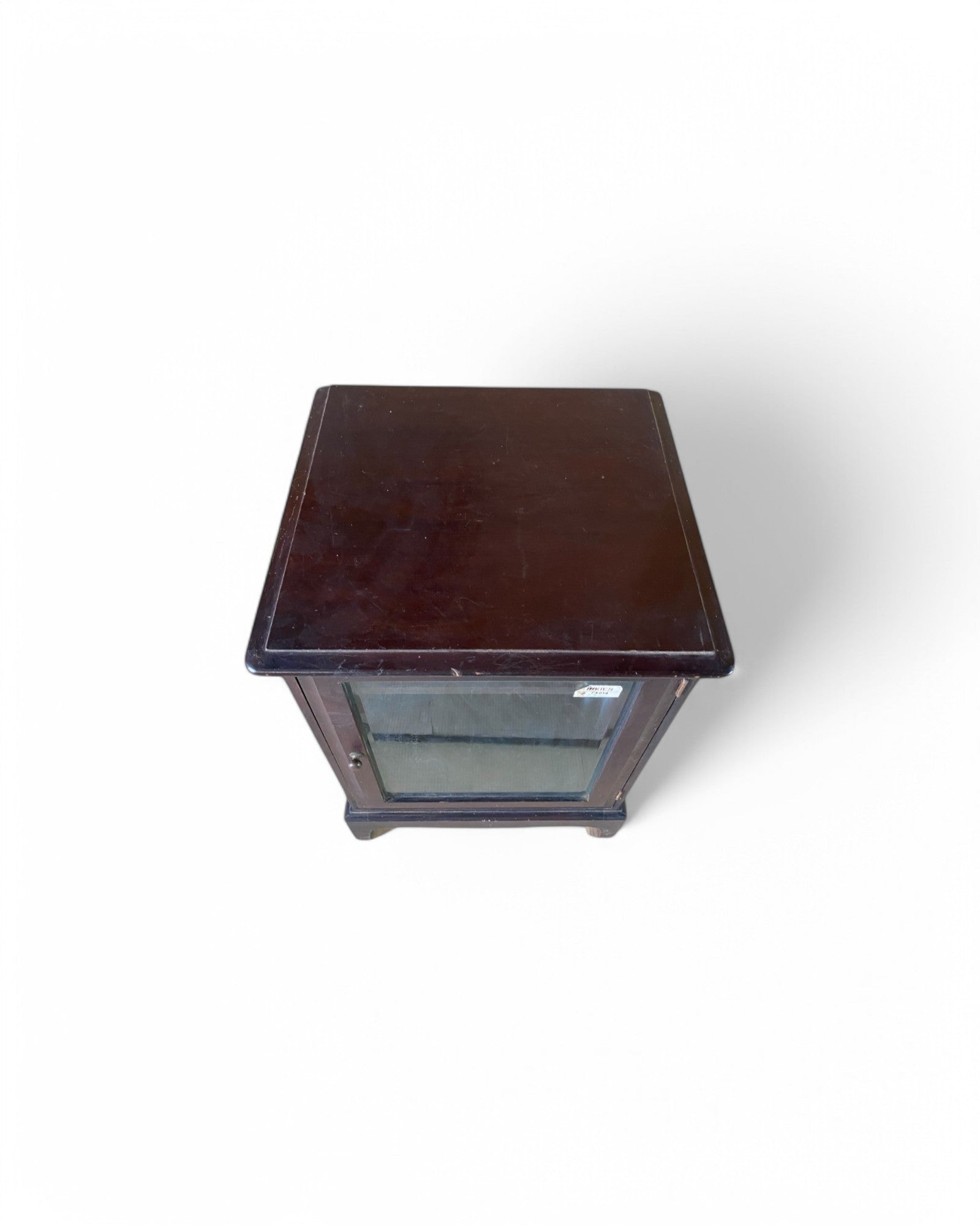 Vintage Dark Wood Glass Door Lever Top Nightstand