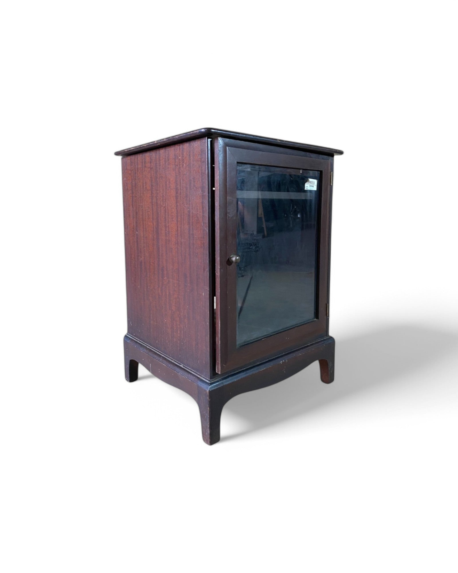 Vintage Dark Wood Glass Door Lever Top Nightstand