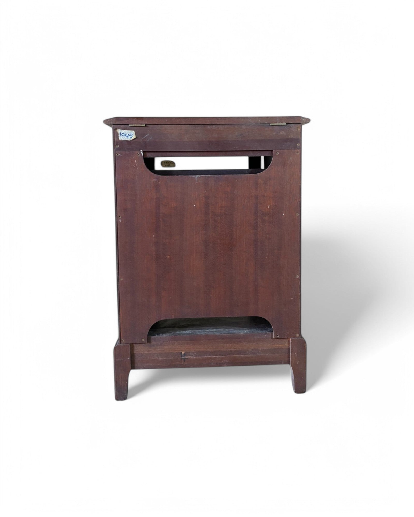 Vintage Dark Wood Glass Door Lever Top Nightstand