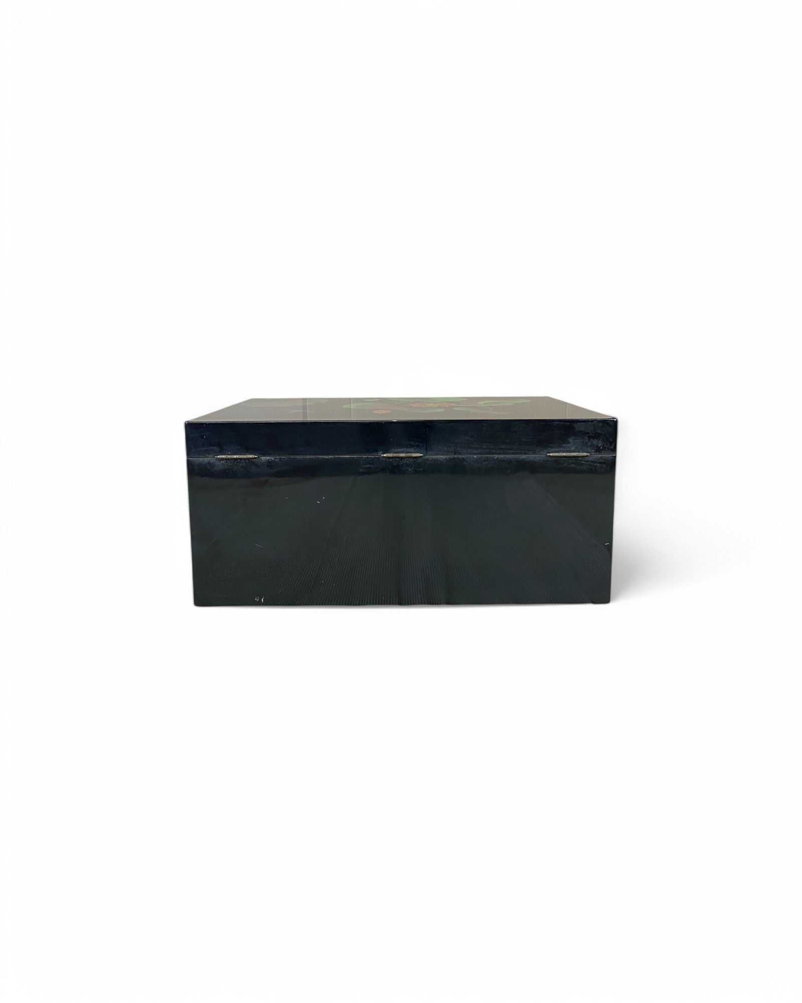 Oriental Lotus Flower Lacquered Hand Painted Black Chest