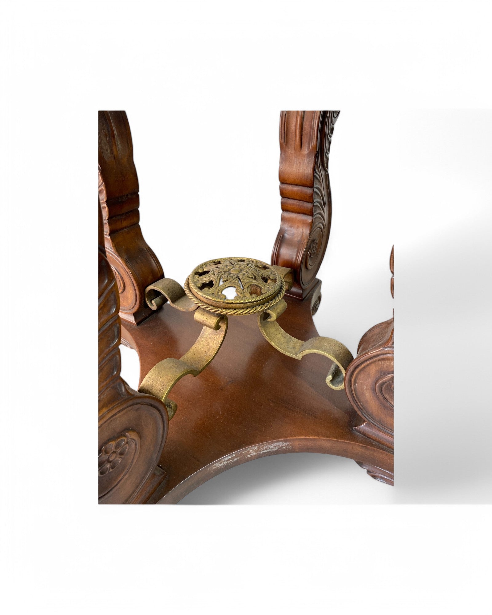 Oriental Wooden Base Dining Table with Double Layered Glass Rotating Top